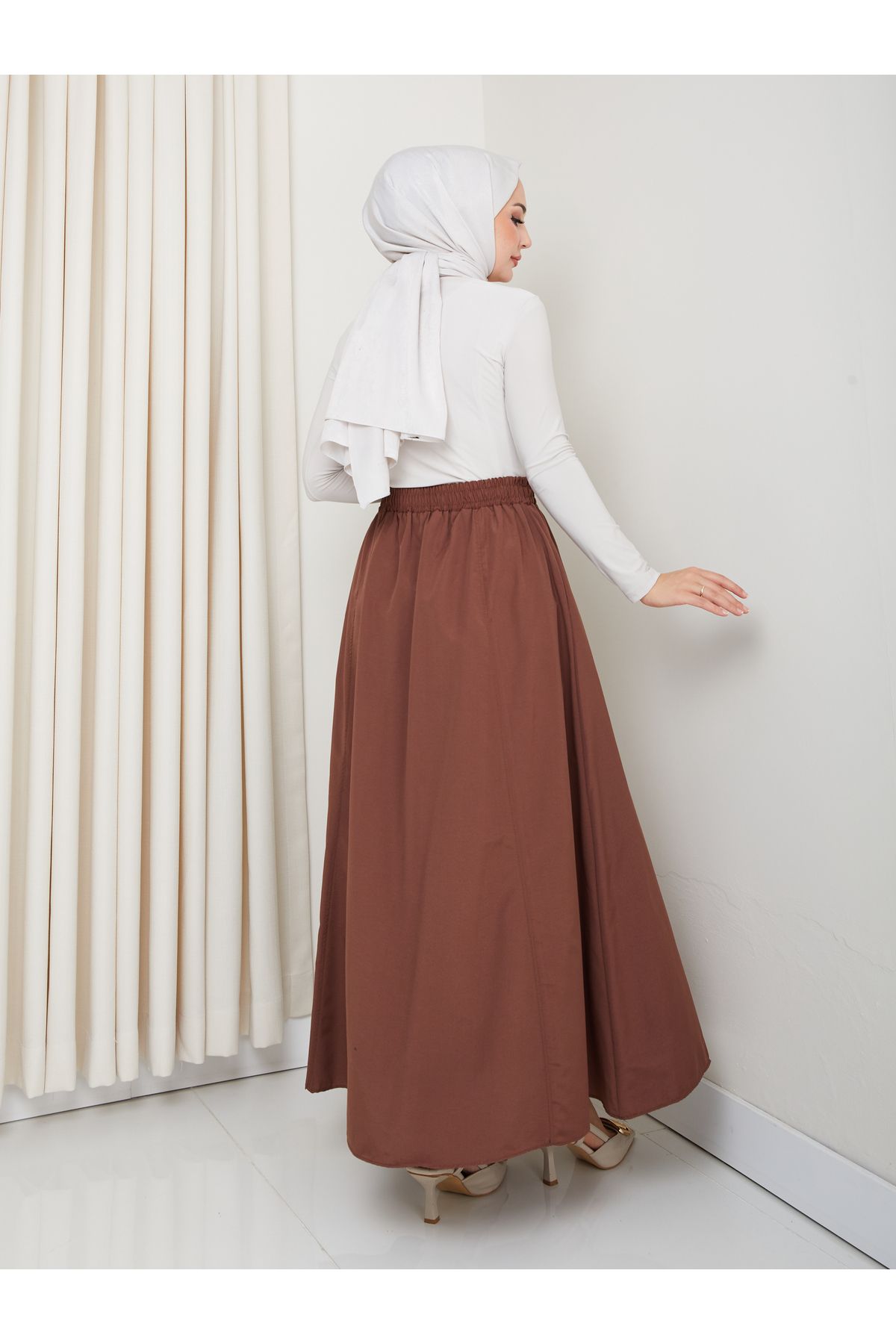 FERHEL-6 Piece Flared Hijab Skirt with Pockets and Elastic Waist 6