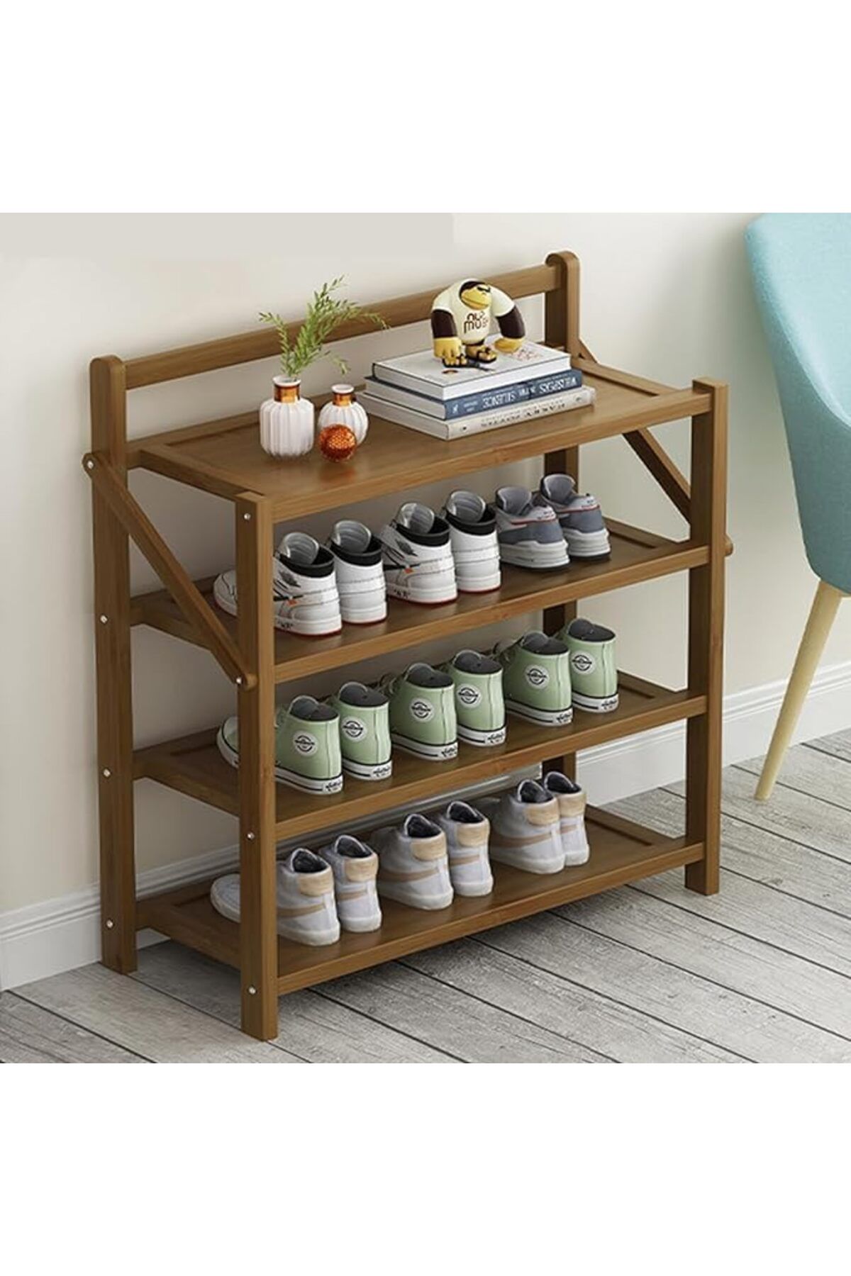 genric-FFD Bamboo Shoe Rack 4 Tier Freestanding Shoe Shelf Organizer, Space-Saving Wooden 2