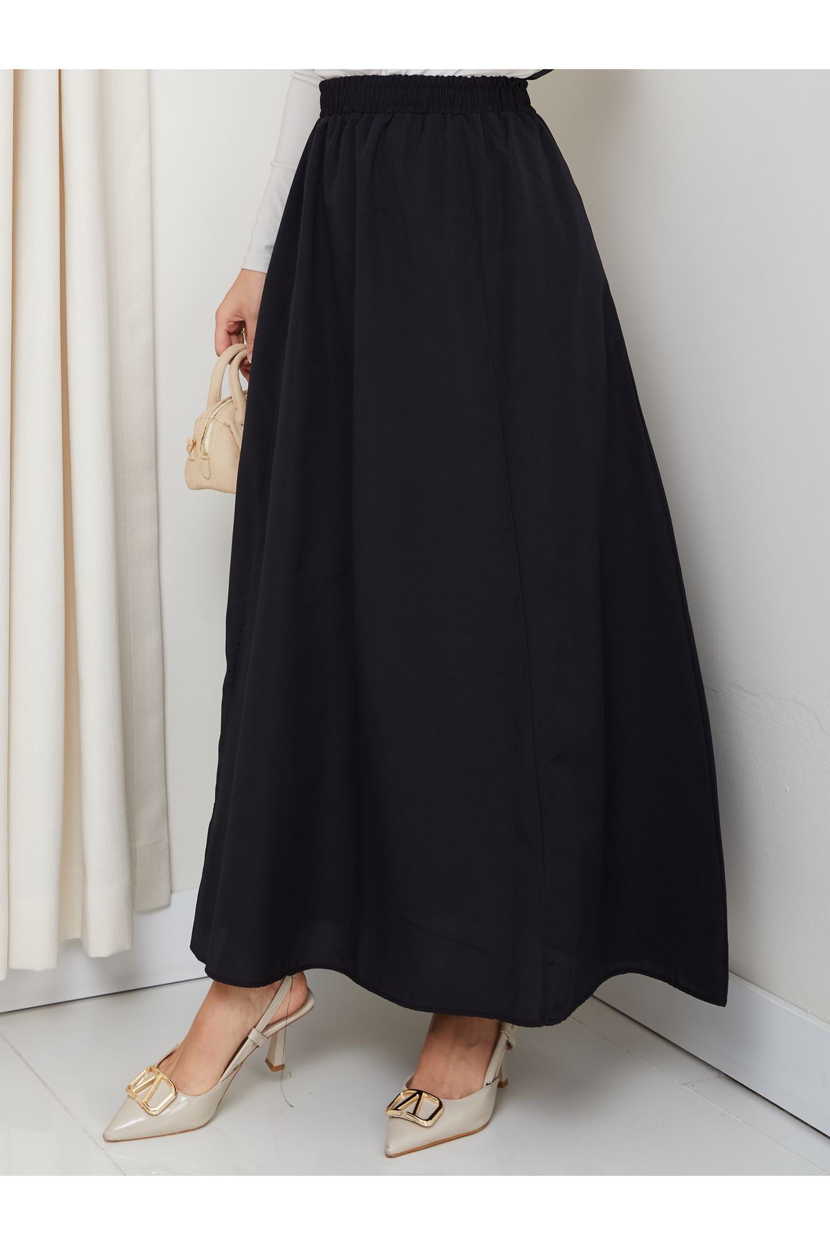 FERHEL-6 Piece Flared Hijab Skirt with Pockets and Elastic Waist 5