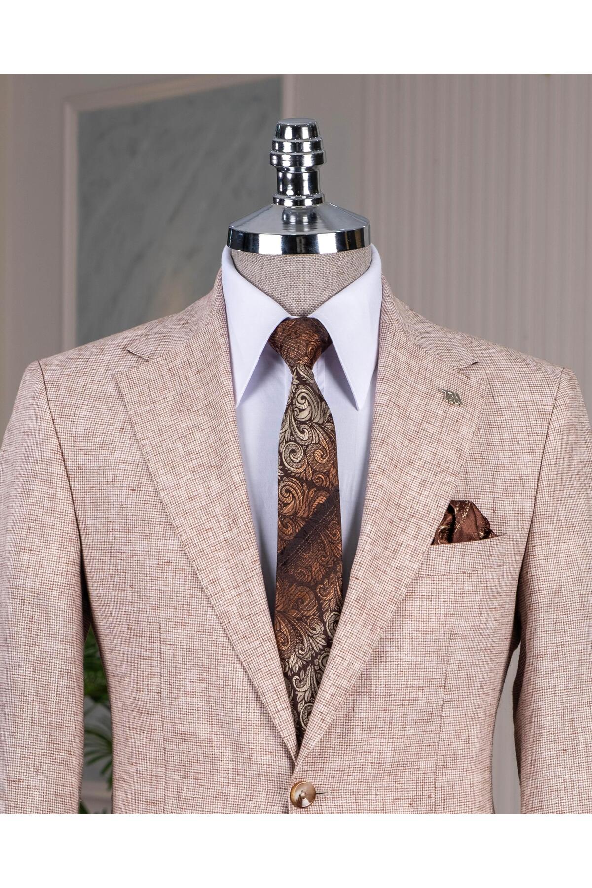 İtalyan stil slim fit ceket pantolon takım elbise kahverengi T14458 — قهوه‌ای — تصویر 2 از 5