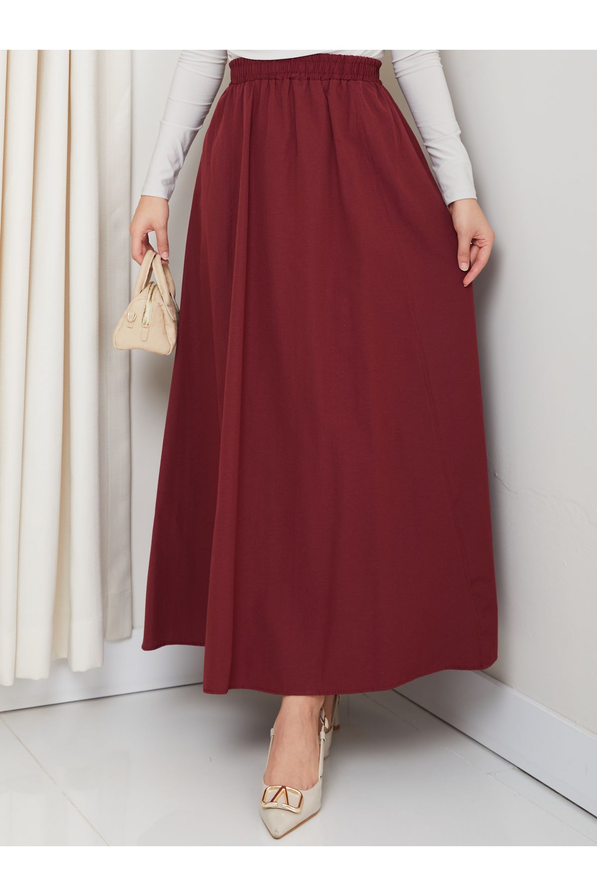 FERHEL-6 Piece Flared Hijab Skirt with Pockets and Elastic Waist 2