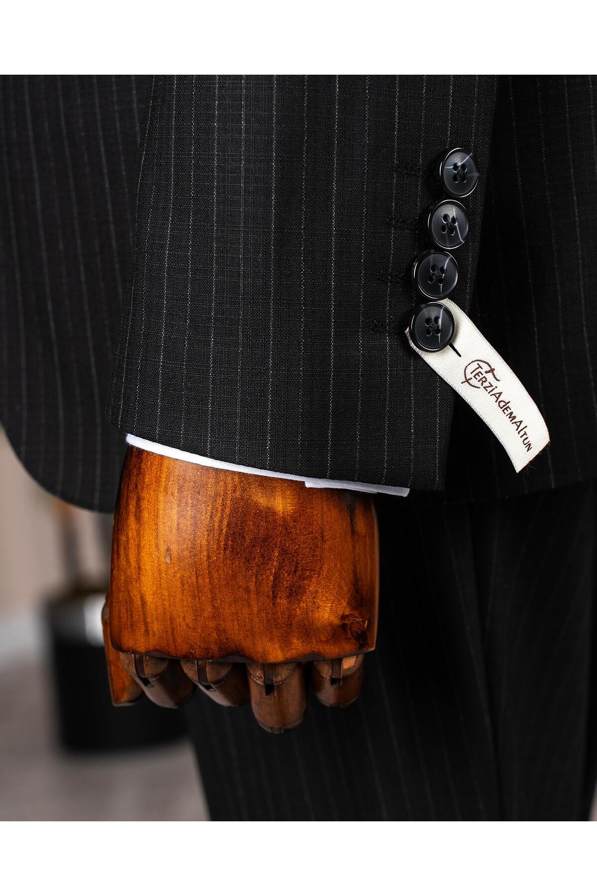 İtalyan stil kombin takım elbise ceket yelek pantalon siyah T14043 — مشکی — تصویر 4 از 6