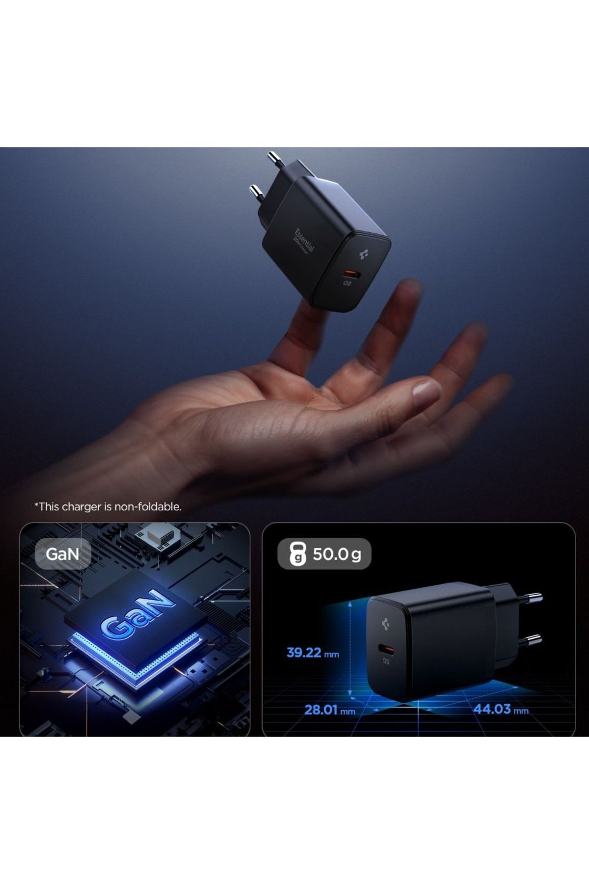 Spigen-Încărcător de perete, 20W, Tip-C, GaN, încărcare rapidă - Essential (EE201EU) - Alb 3