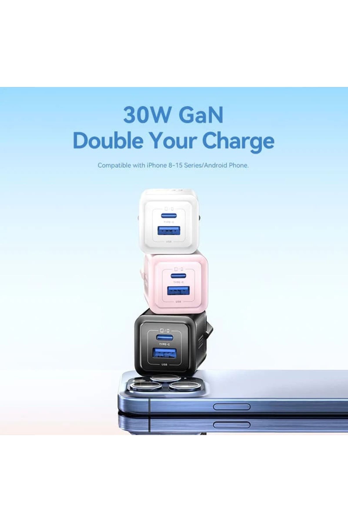Vention-Încărcător GaN, Tip-C, USB, PD30W, Încărcare rapidă duală - (FEQL0-EU) - Albastru 3