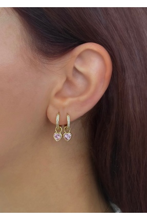 Home Sihra Accessories pembe kalpli zirkon taşlı mini halka küpe