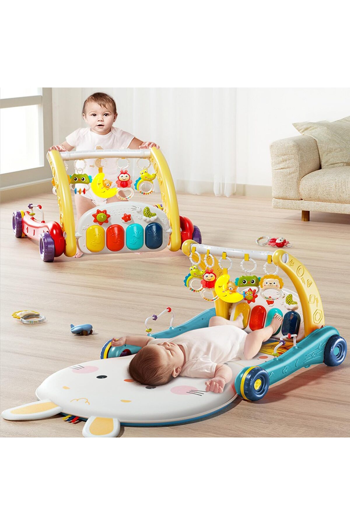 YILDIRIM OYUNCAK Piyanolu 2 in 1 Bebek Yürüteci ve Tavşan Desenli Oyun Halısı Sesli Işıklı 88 cm fotoğrafı 7 (önizleme)