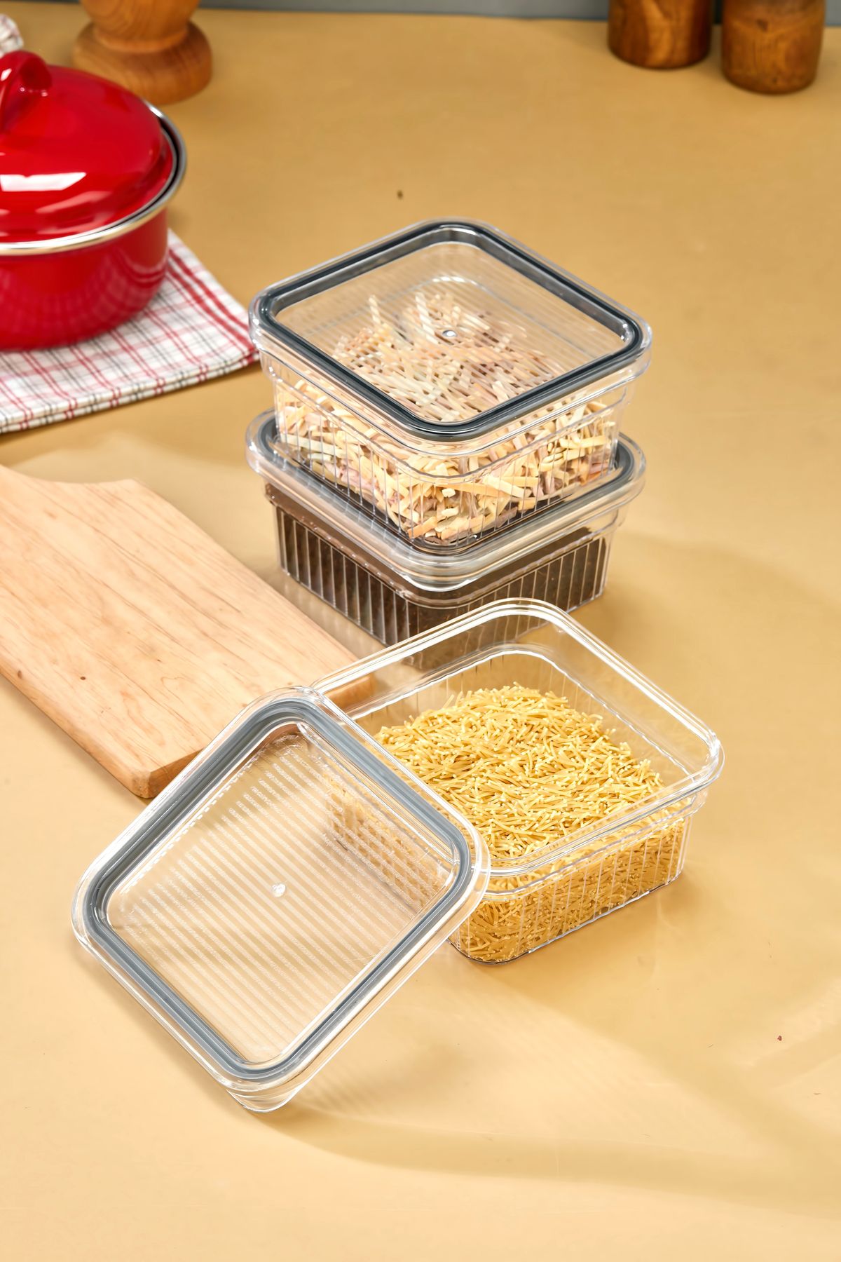 Espas Home-3 Piece Storage Container Set with Gaskets and Leak-Proof Lids – Refrigerator and Dry Food Compatible 3X850 ml 5