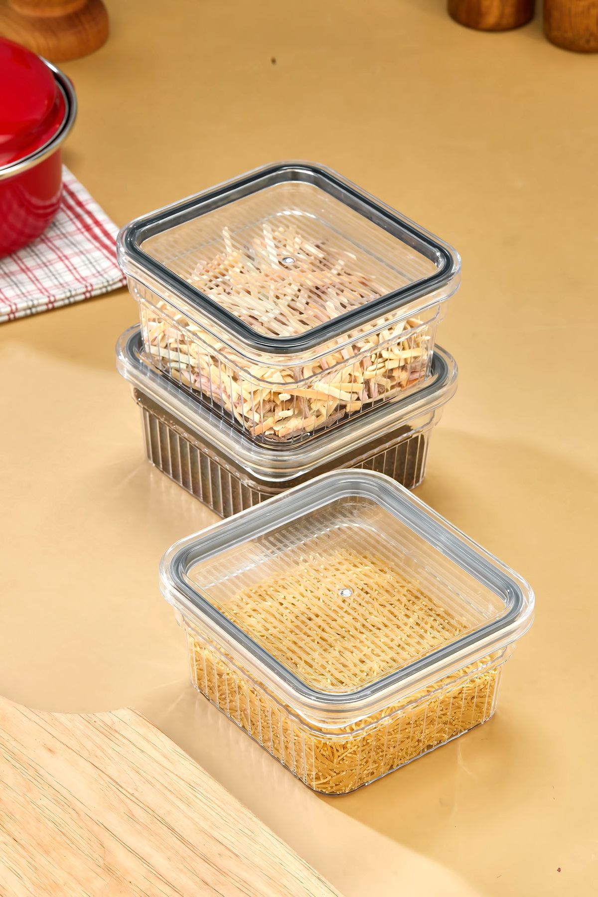 Espas Home-3 Piece Storage Container Set with Gaskets and Leak-Proof Lids – Refrigerator and Dry Food Compatible 3X850 ml 3