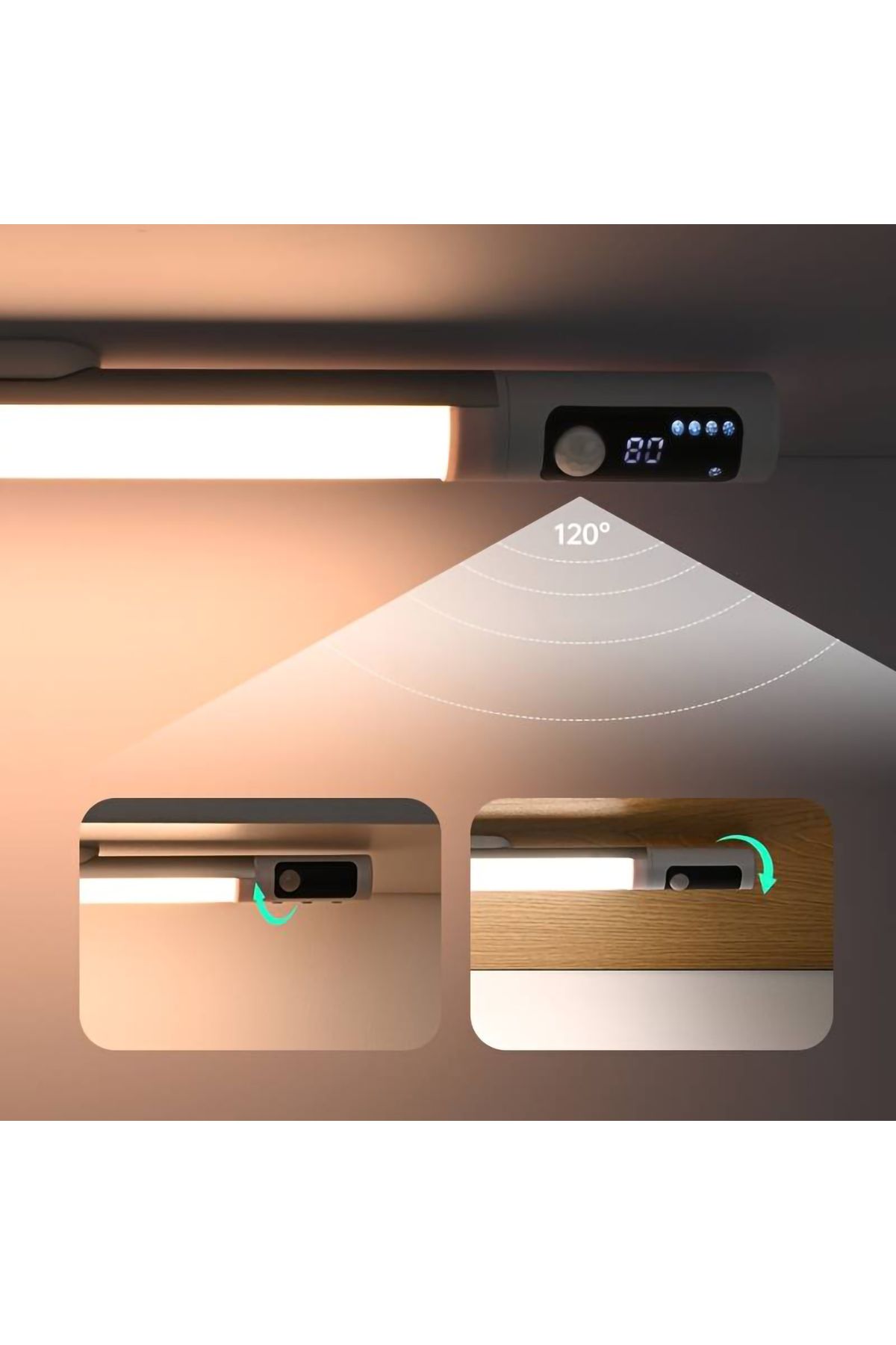 miraza-Smart LED Lamp with Motion Sensor, 2000mAh, USB-C, Digital Display, Rotating Sensors 3