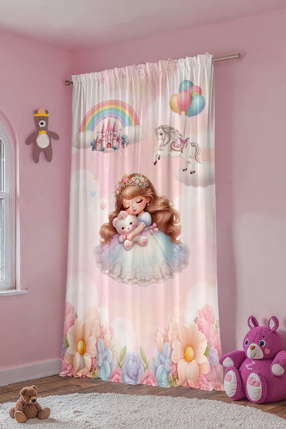 Evpanya Ayıcıklı Prenses Desenli Çocuk Bebek Odası Fon Perde (Tek Kanat Fiyatlandırma) fotoğrafı 4 (önizleme)