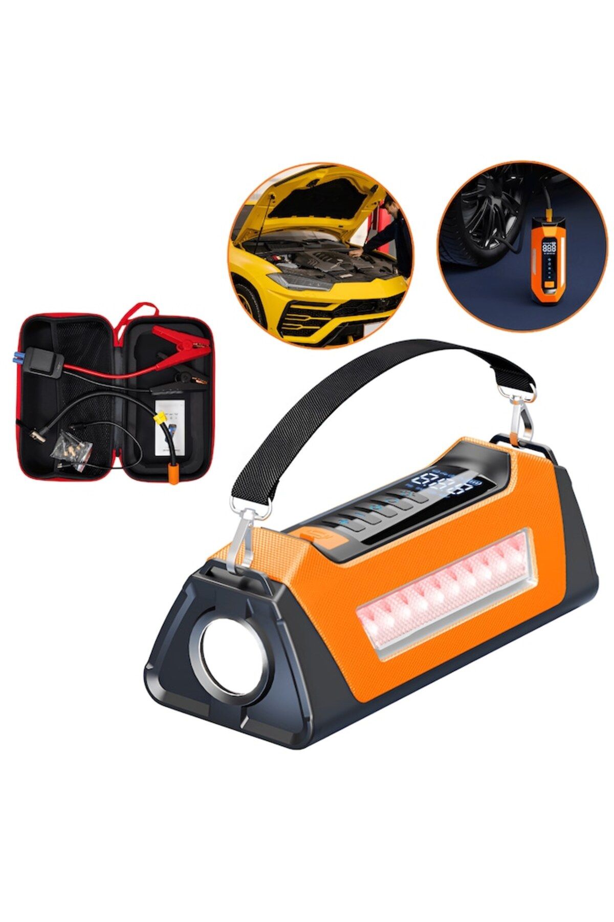 Full Abundance-Starter automat 4 în 1, amplificator de 12000 mAh, baterie externă wireless, lanternă LED și compresor de aer 2