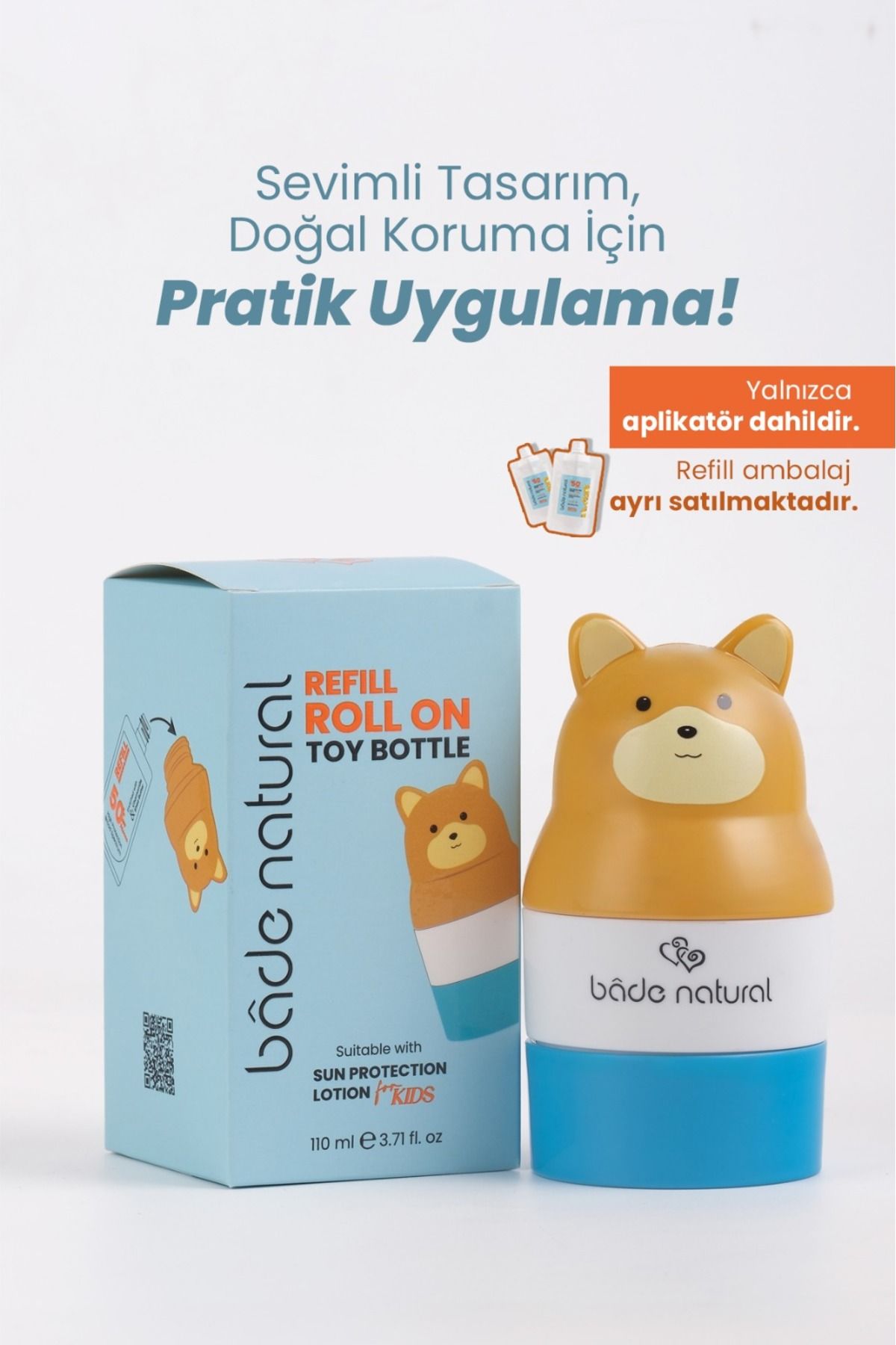 Bade Natural-Sunscreen Lotion Applicator Bear Figured Refillable Roll on 110 ml 2