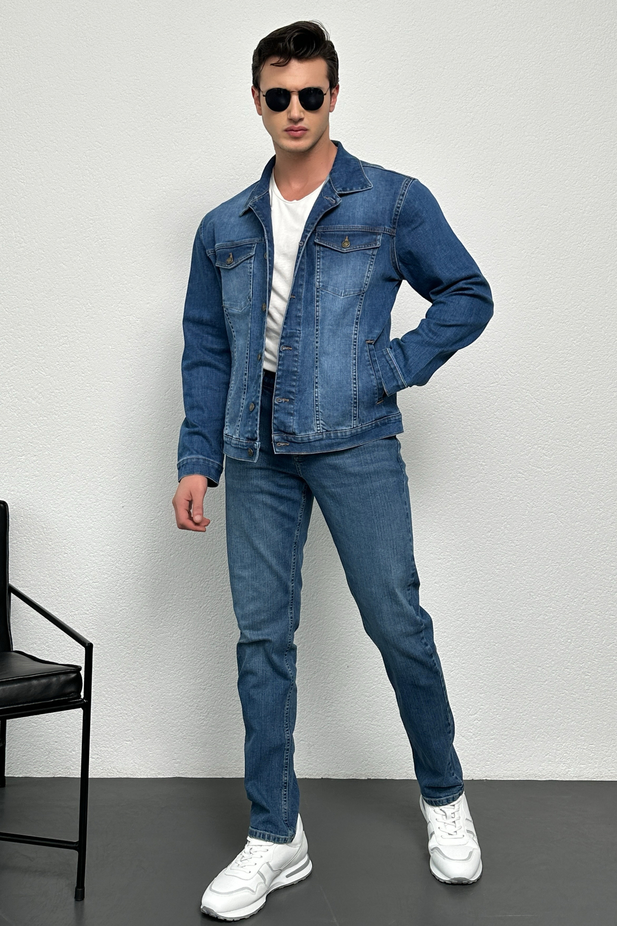 HLT JEANS  Erkek Mavi Jean Denim Standart Kalıp Esnek Likralı Cepli Düğmeli Kot Ceket Hlthe042101 - Görsel 3