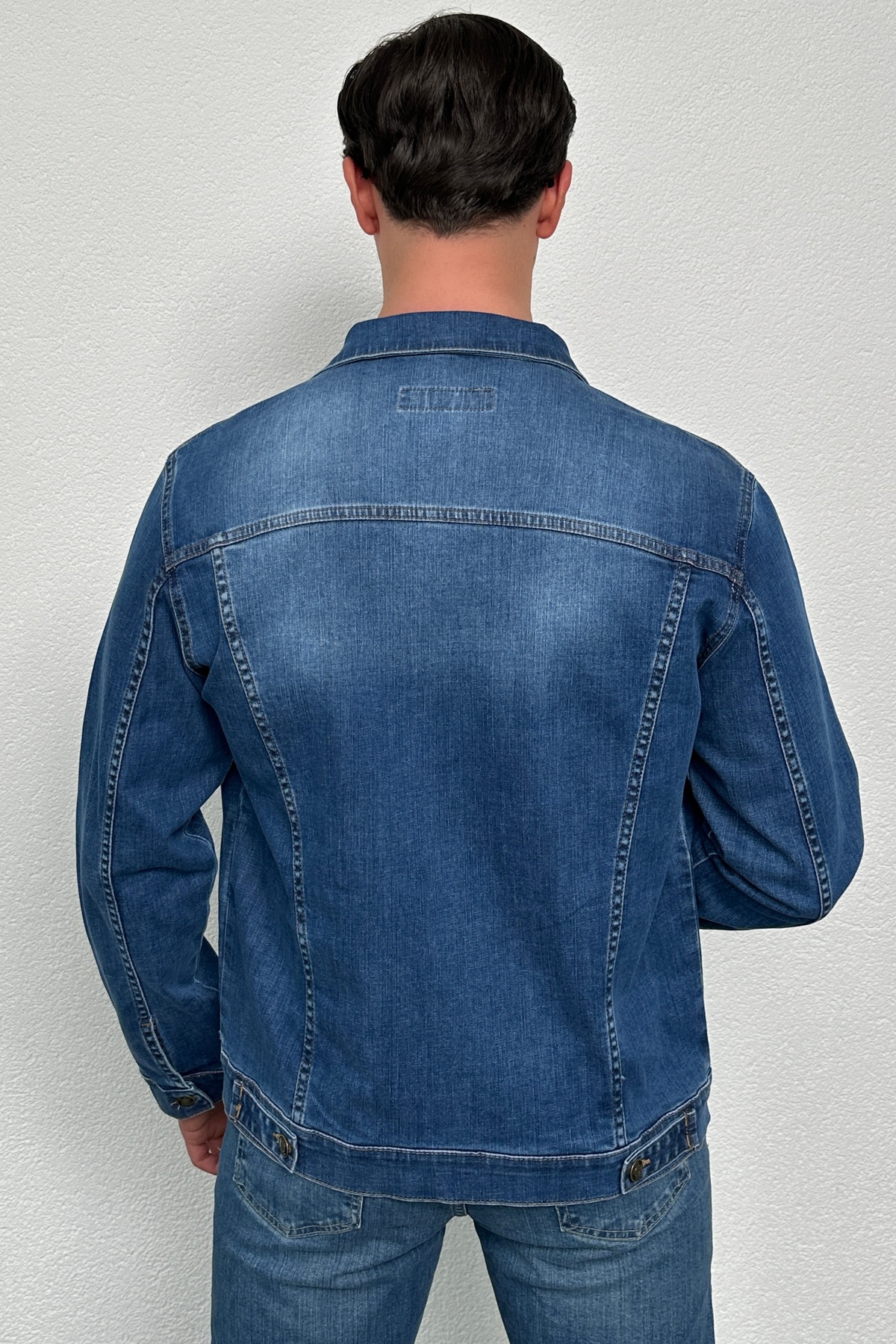 HLT JEANS  Erkek Mavi Jean Denim Standart Kalıp Esnek Likralı Cepli Düğmeli Kot Ceket Hlthe042101 - Görsel 5