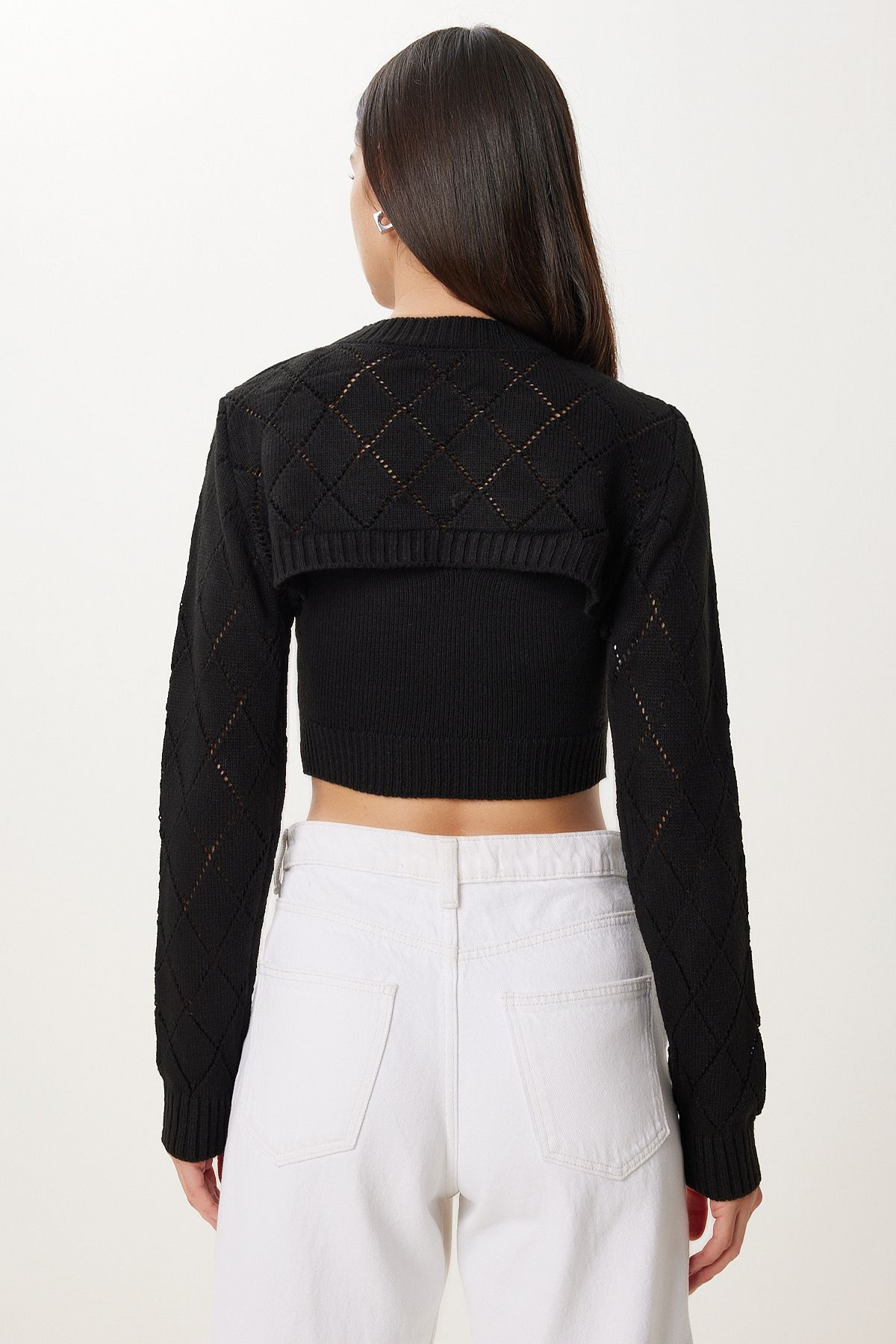 Happiness İstanbul-Schwarzes Rollkragen-Crop-Strick-Tanktop-Set – MT00153 7