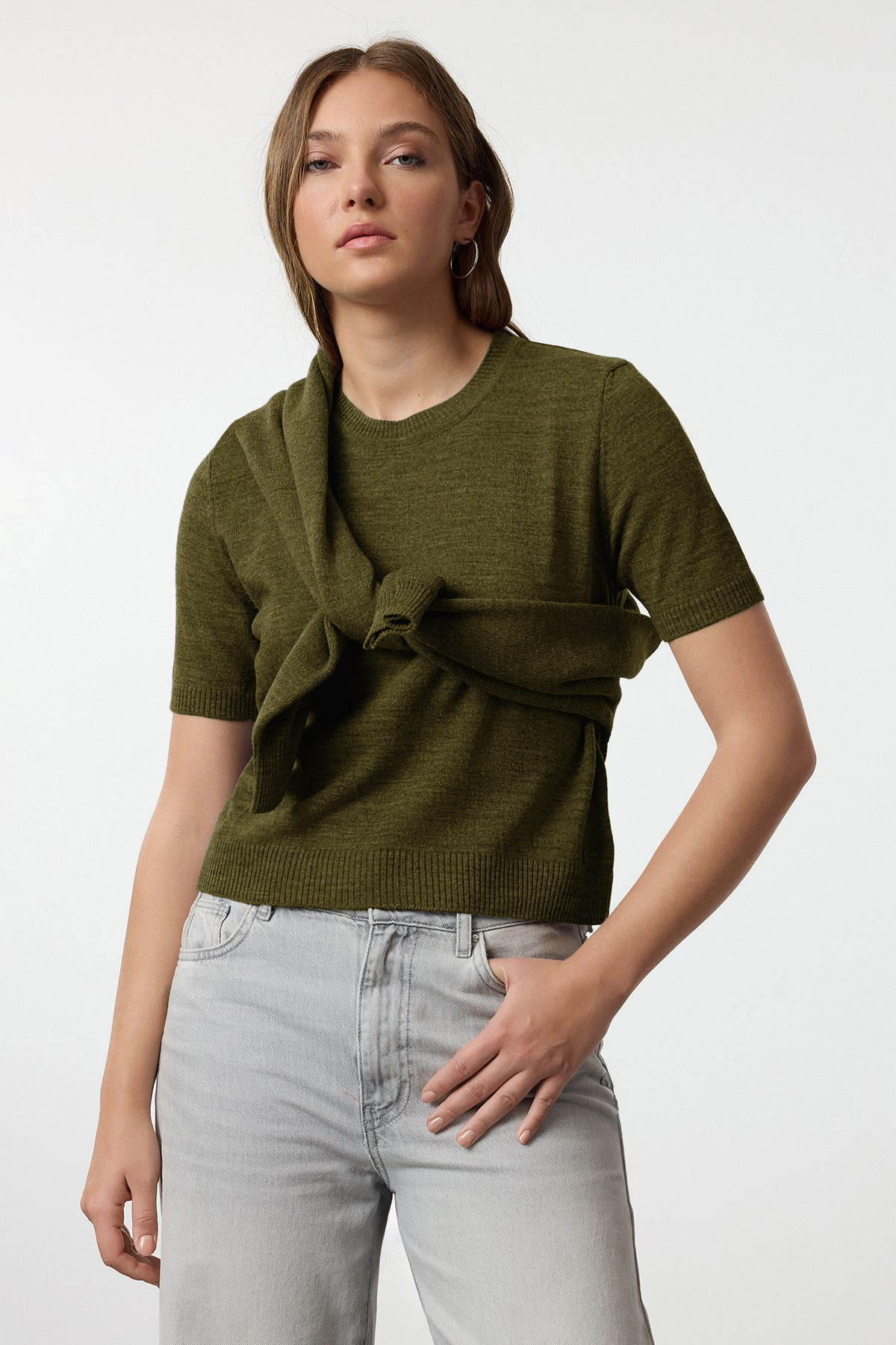 Trendyolmilla  Haki Basic Hırka-Bluz Triko Hırka TWOAW25HI00216 - Görsel 4