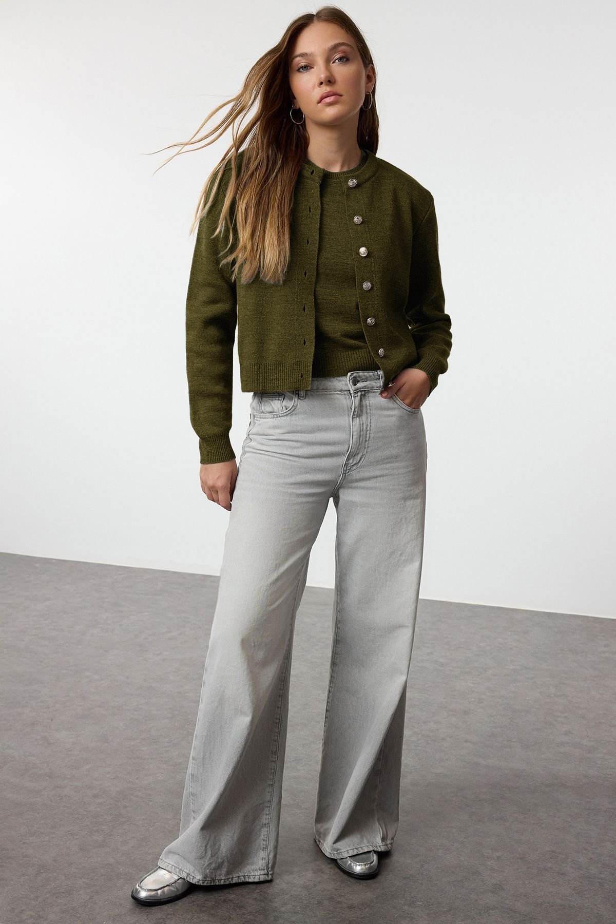 Trendyolmilla  Haki Basic Hırka-Bluz Triko Hırka TWOAW25HI00216 - Görsel 3