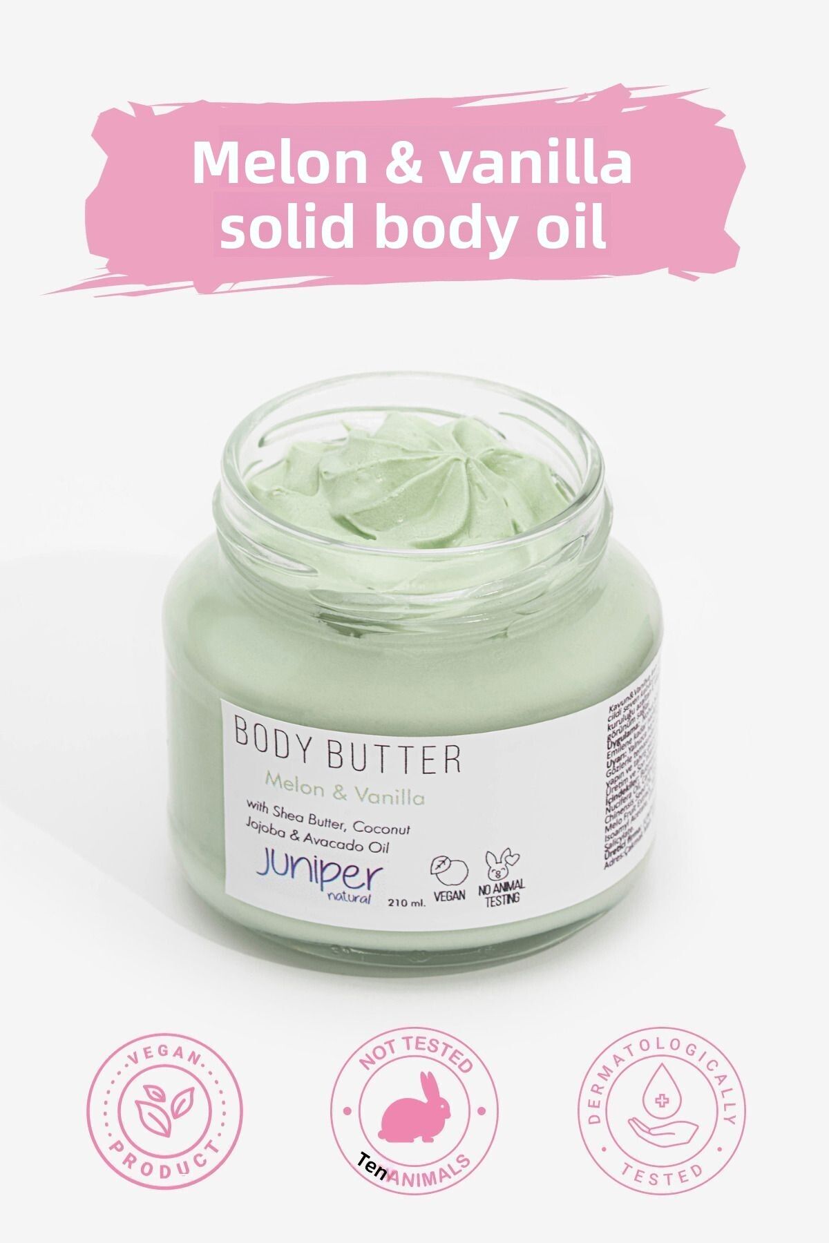 Juniper Natural-210 Ml Moisturizing and Repairing Vegan Body Oil with Melon and Vanilla Solid 1
