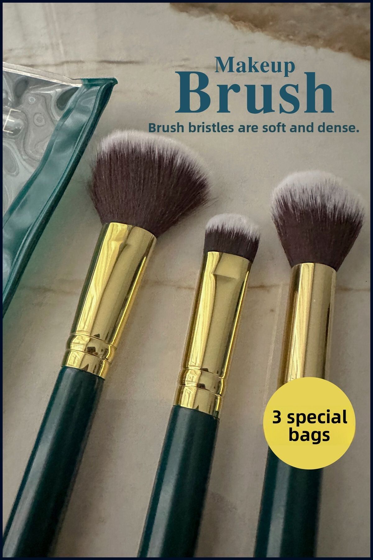 Nera Classy-3 Pcs Brush Set - 3 Pcs Makeup Brush Set with Clear Bag 3