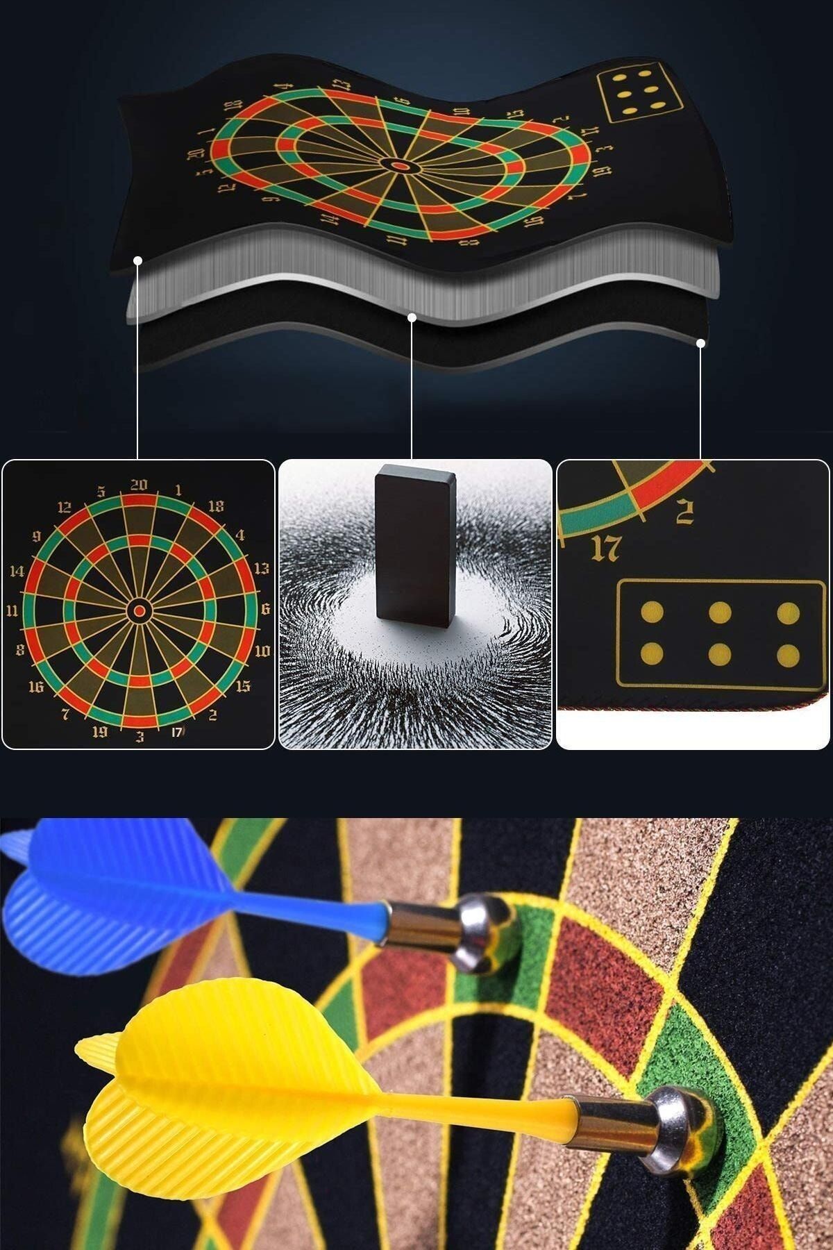 Telvesse-Large Size 6 Arrows Magnetic Dart Set Bidirectional Magnetic Wall Dart Game That Does Not Hurt the Wall 7