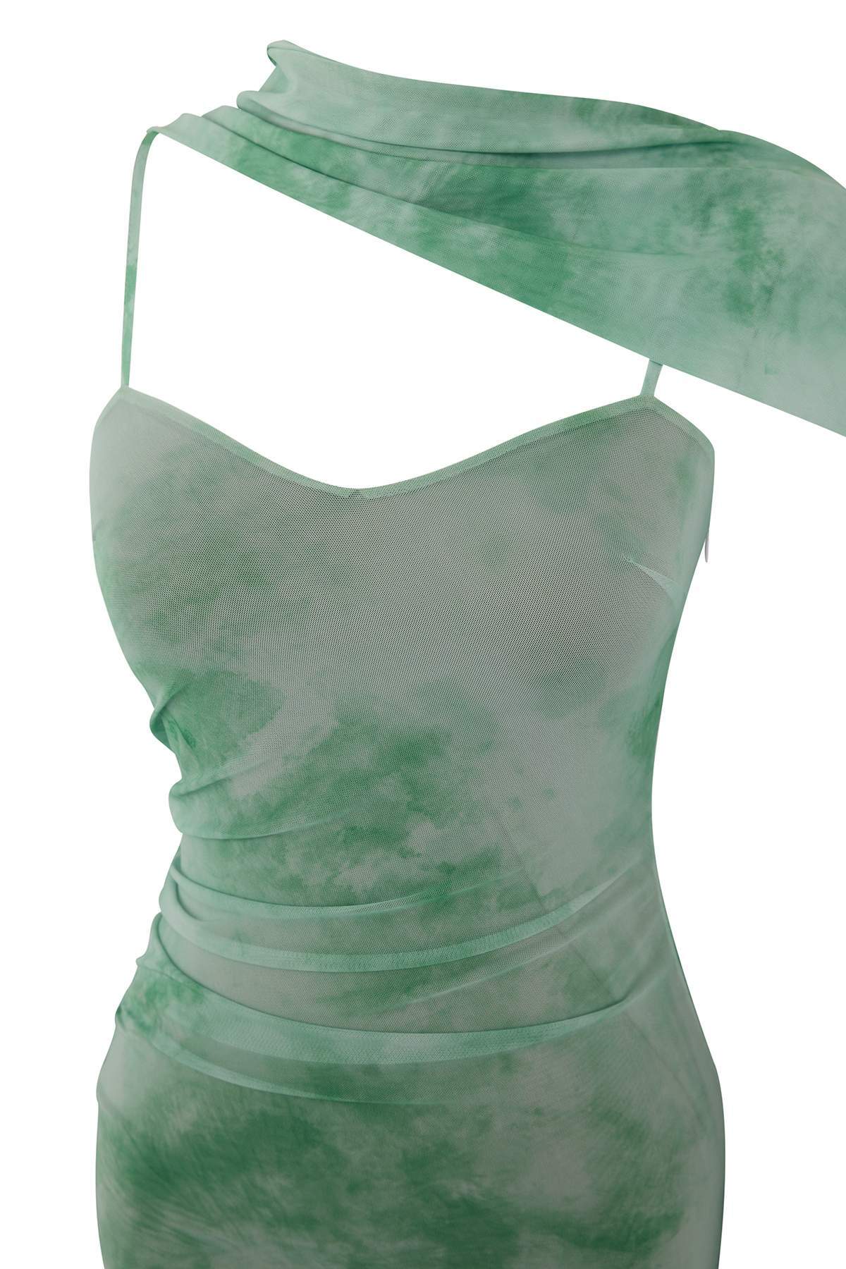 Trendyolmilla  Yeşil Fular Detaylı Tül Maxi Örme Elbise TPRSS25EL00314 - Görsel 6