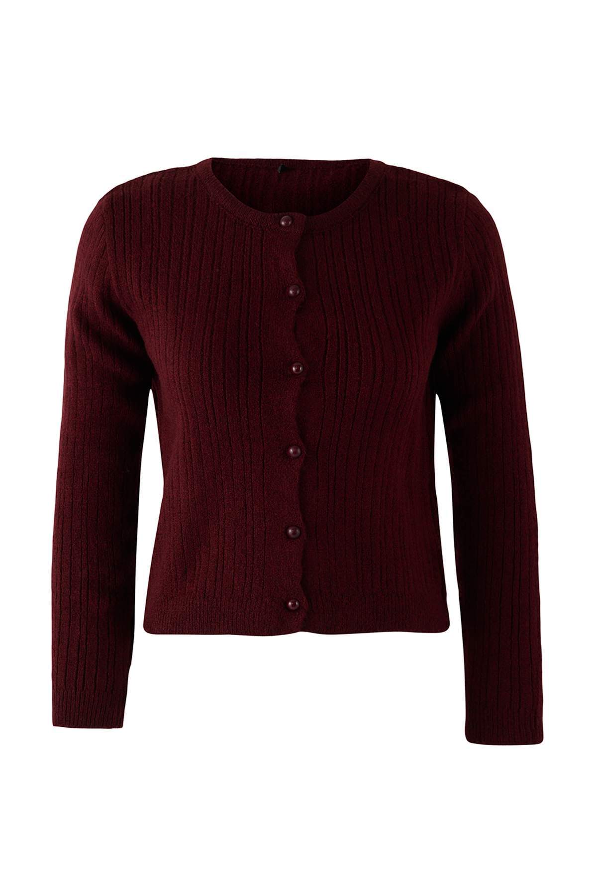 Trendyolmilla  Bordo Kare Yaka Dantel Garnili Triko Hırka-Bluz Yumuşak Dokulu Triko Takım TWOAW26HI00086 - Görsel 7