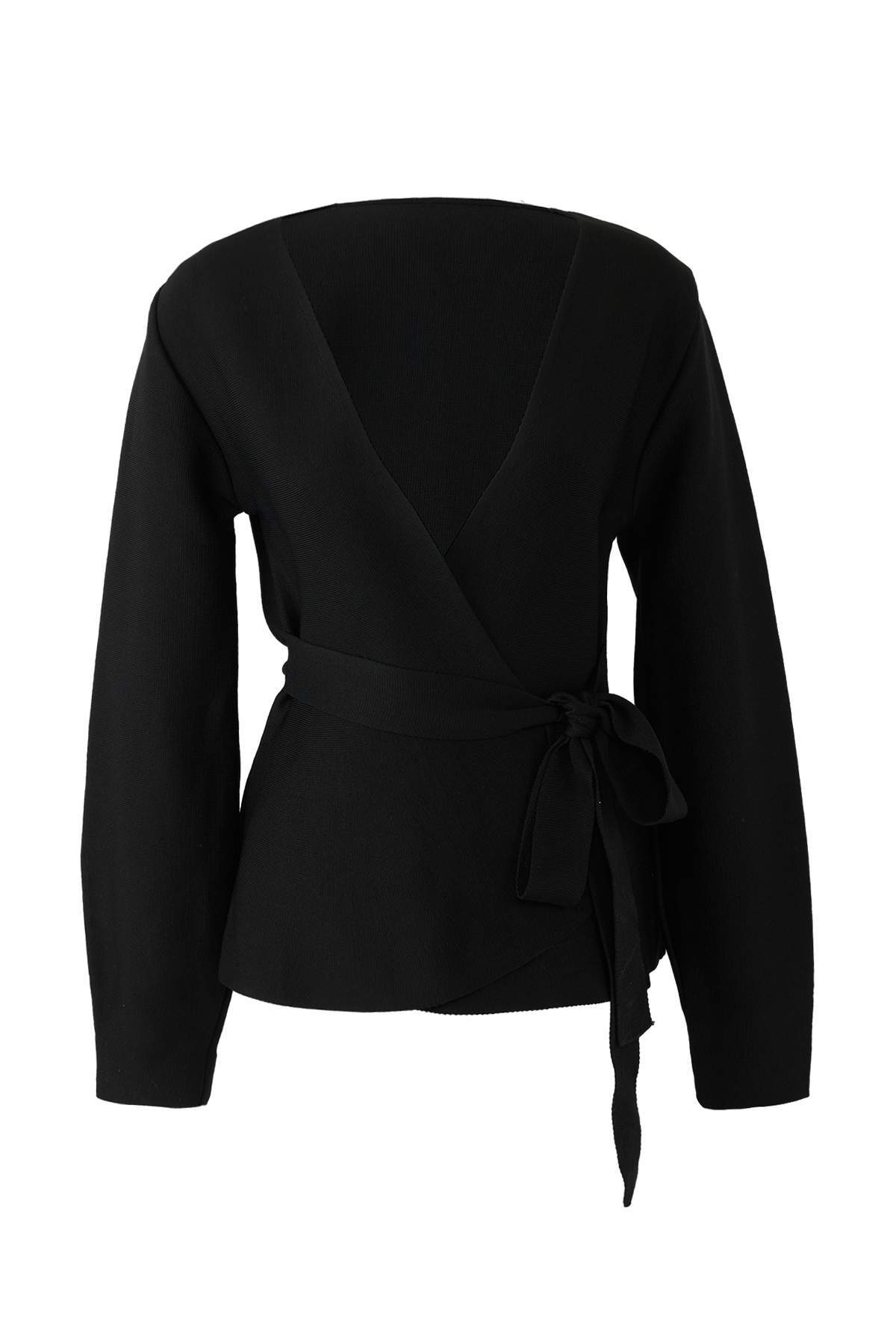 Trendyolmilla  Siyah Kruvaze Bağlama Detaylı Triko Hırka TWOAW26HI00241 - Görsel 6