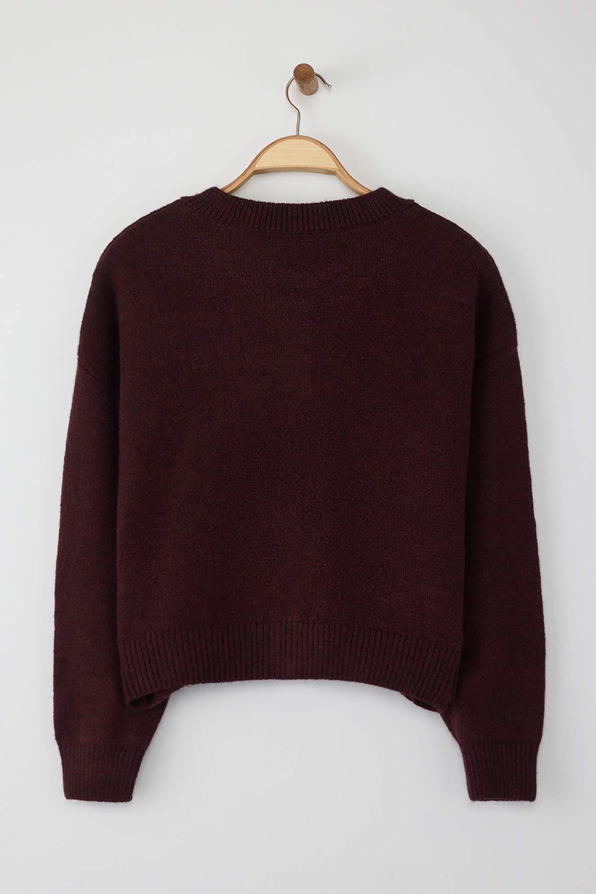 Trendyolmilla  Wardrobe Essentials Bordo Alpaka Yünü Karışımlı Geniş Kalıp Triko Hırka | TWOAW26HI00089 - Görsel 7