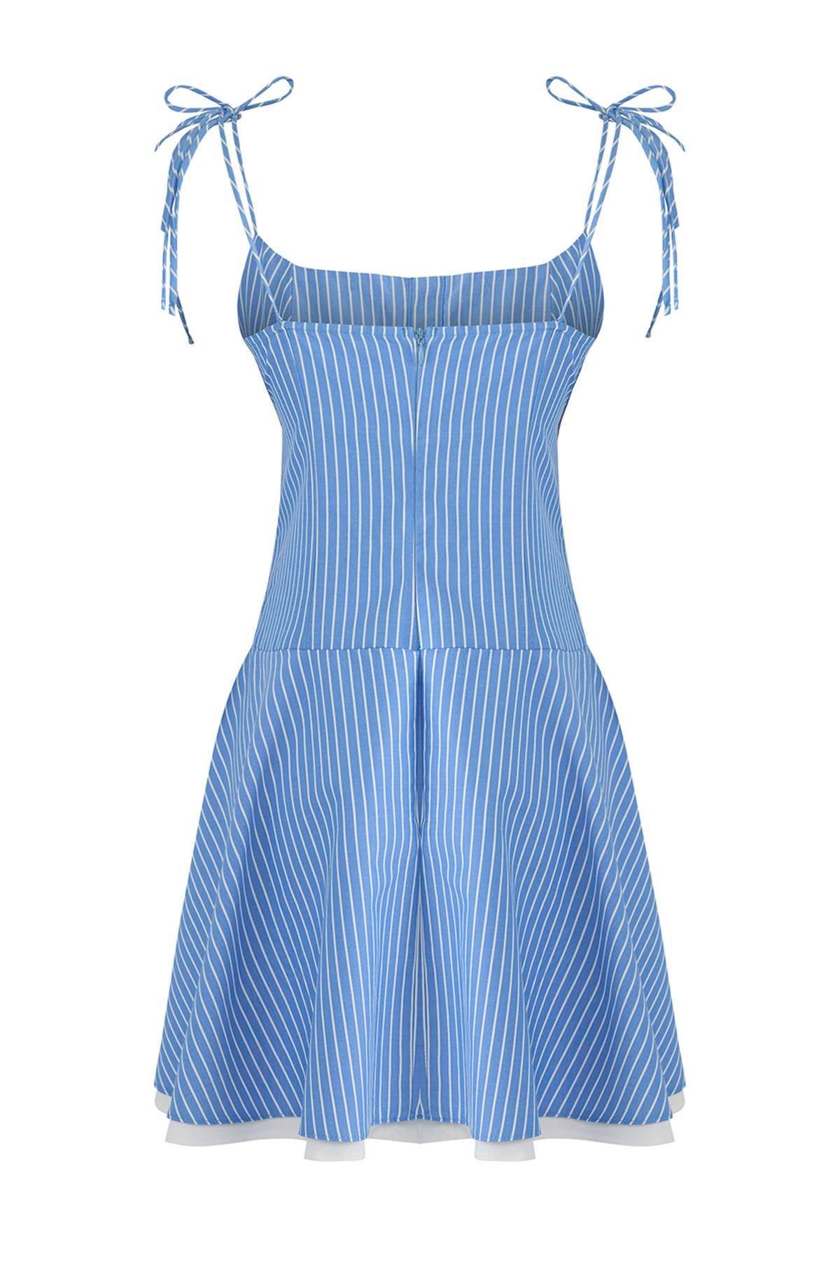 Trendyol Collection-Mini rochie țesută cu dungi albastre la talie TWOSS25EL00876 7
