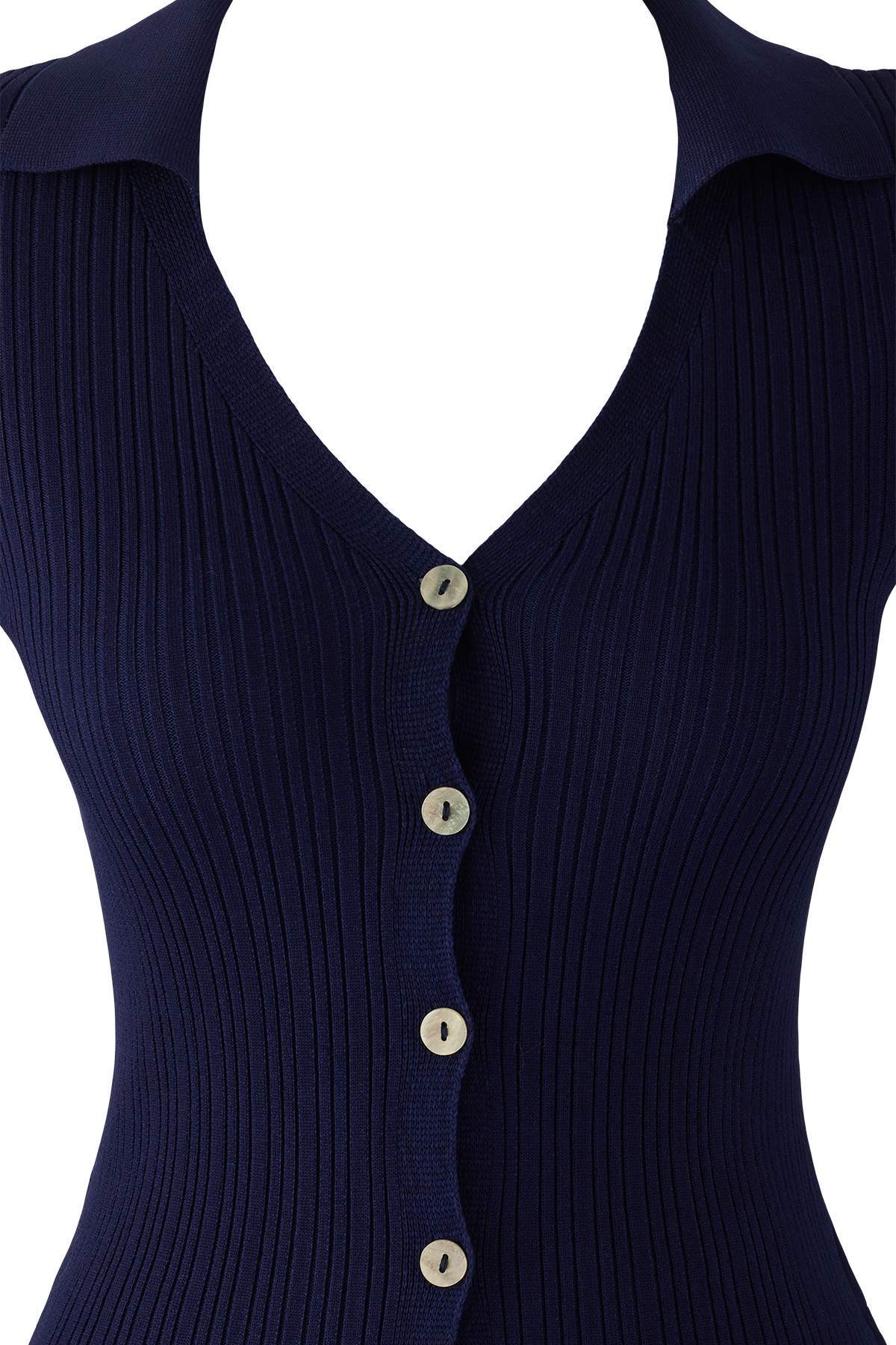 Trendyolmilla  Wardrobe Essentials Lacivert Fitted/Vücuda Oturan Merserize Görünümlü Triko Hırka TWOAW26HI00113 - Görsel 6