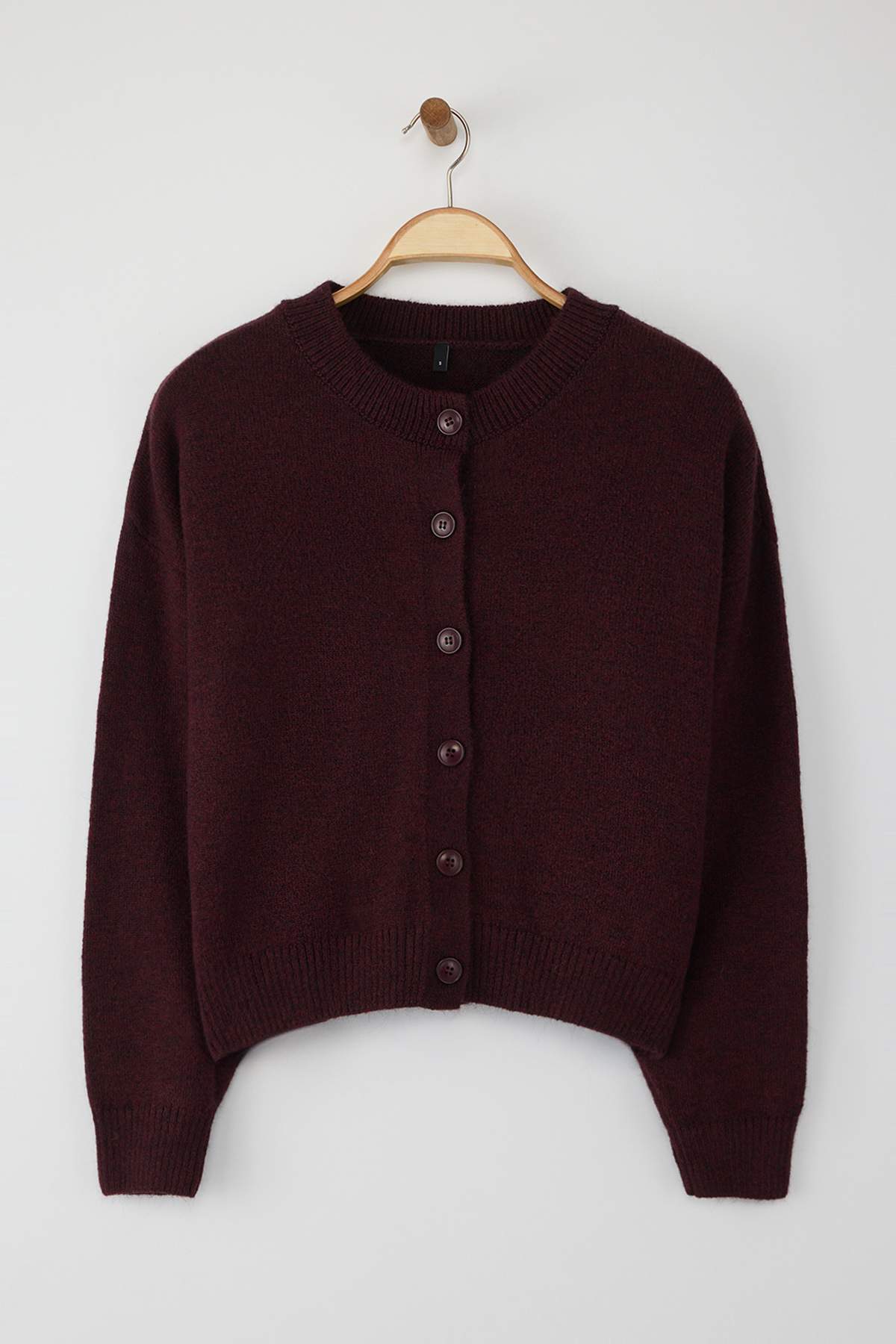 Trendyolmilla  Wardrobe Essentials Bordo Alpaka Yünü Karışımlı Geniş Kalıp Triko Hırka | TWOAW26HI00089 - Görsel 5