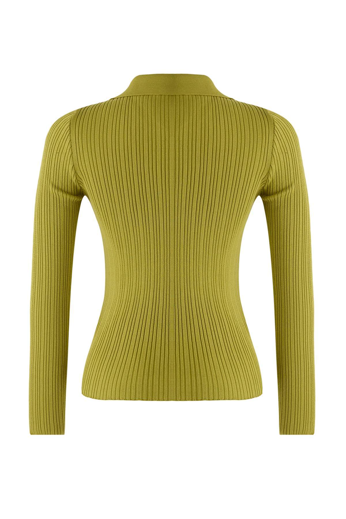 Trendyolmilla  Wardrobe Essentials Yağ Yeşili Fitted/Vücuda Oturan Merserize Görünümlü Triko Hırka TWOAW26HI00113 - Görsel 7