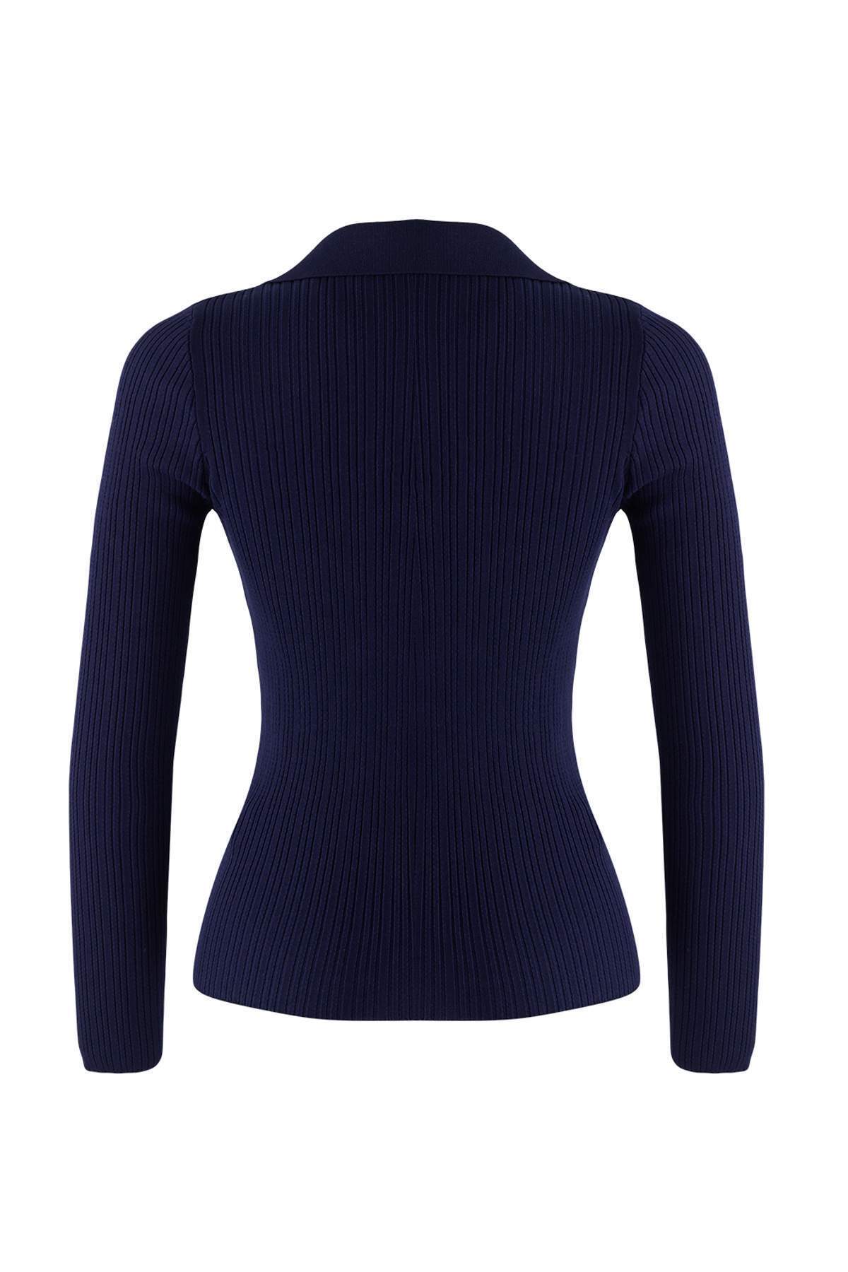 Trendyolmilla  Wardrobe Essentials Lacivert Fitted/Vücuda Oturan Merserize Görünümlü Triko Hırka TWOAW26HI00113 - Görsel 7