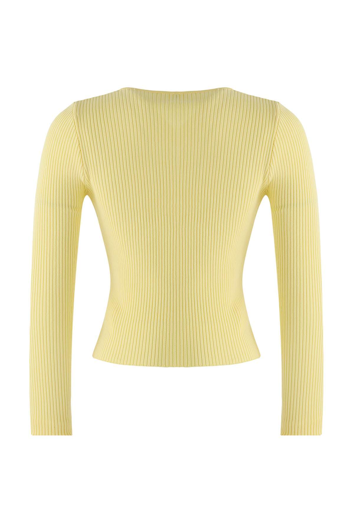 Trendyolmilla  Wardrobe Essentials Sarı Merserize Görünümlü Fitilli Triko Hırka | TWOAW26HI00118 - Görsel 7