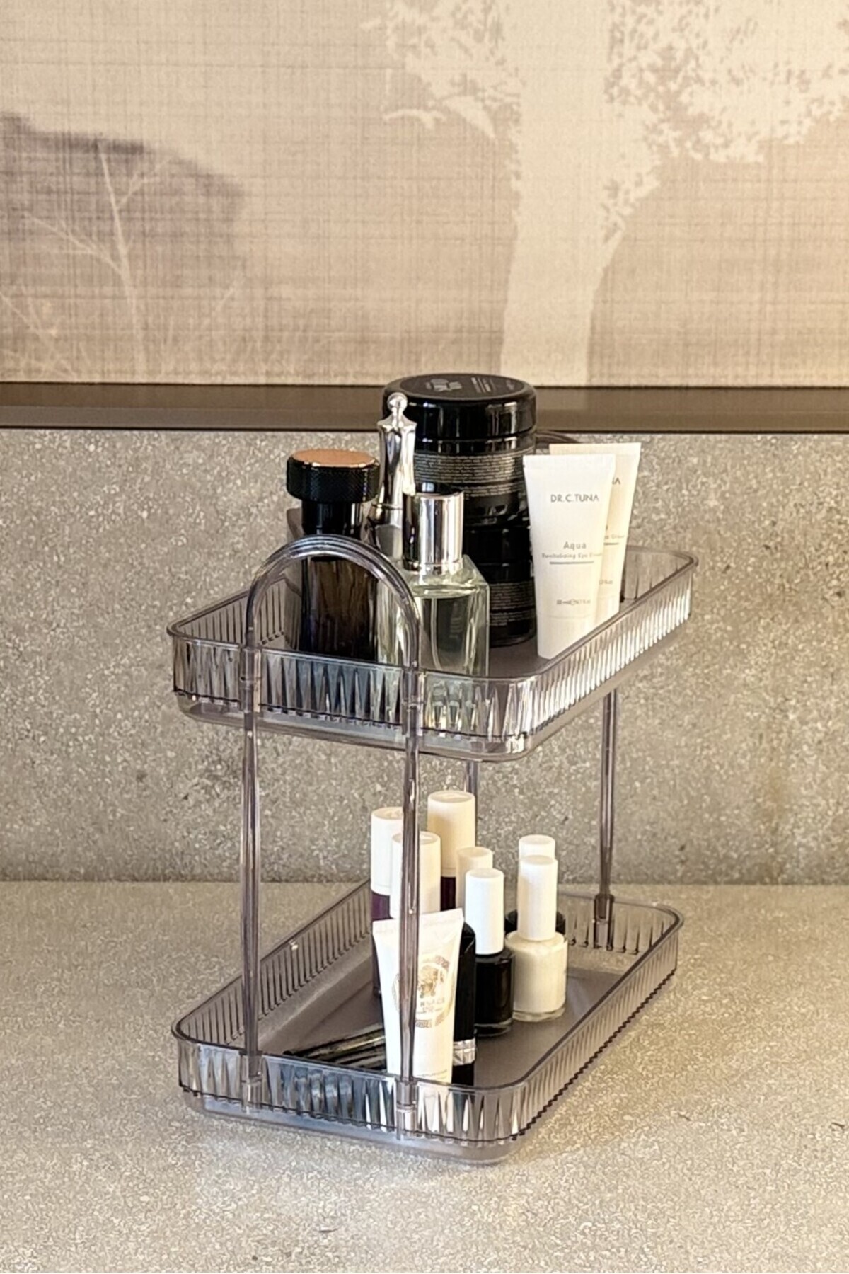 UNIQUE ME-2 Tier Makeup Organizer Cosmetic Accessory Organizer Bathroom Shelf Stone 5