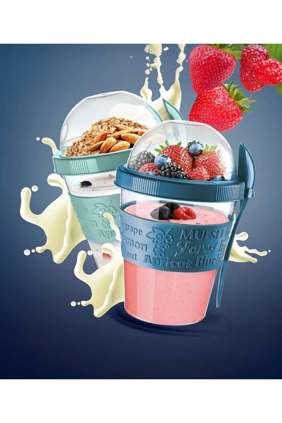 Charlotte Candle 600 ml Kaşıklı Diyet Bardağı Taşınabilir Yemek Saklama Kabı Piknik Seti Ve Müsli Bardağı Mama Kabı fotoğrafı 2 (önizleme)