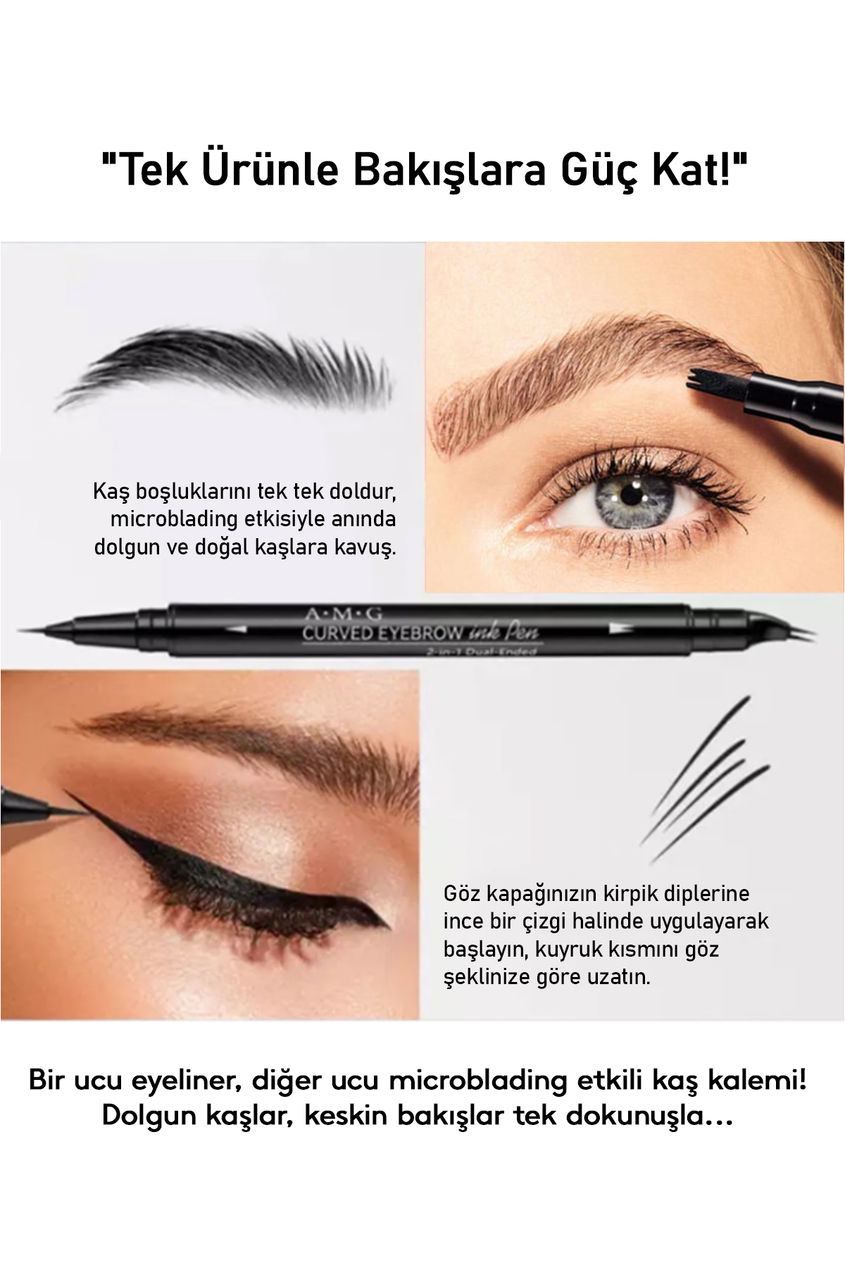 ÇATAL UÇLU Suya Dayanıklı Kaş Kalemi–2’si 1 Arada Microblading Etkili Eyeliner&Kaş Kalemi-GRAY BROWN — قهوه‌ای 2in1eyeliner — تصویر 2 از 6