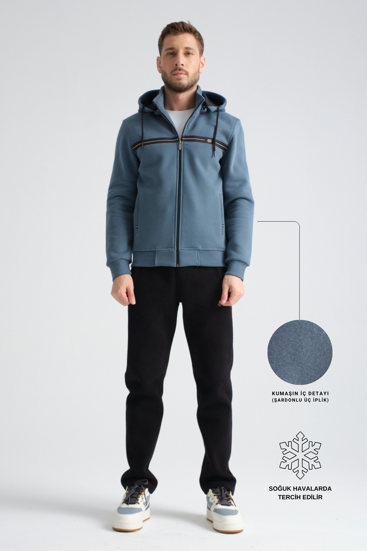 Shooter Erkek Orman Yeşili Kışlık Eşofman Takımı Şardonlu Üç Iplik Kapüşonlu Regular Kalıp