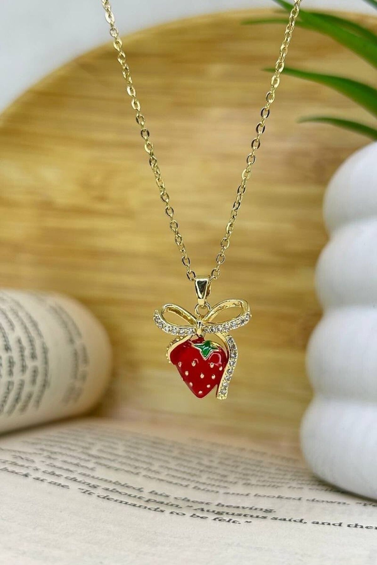 Lynare-Strawberry Necklace with Ribbon 316L Stainless Steel Necklace 4