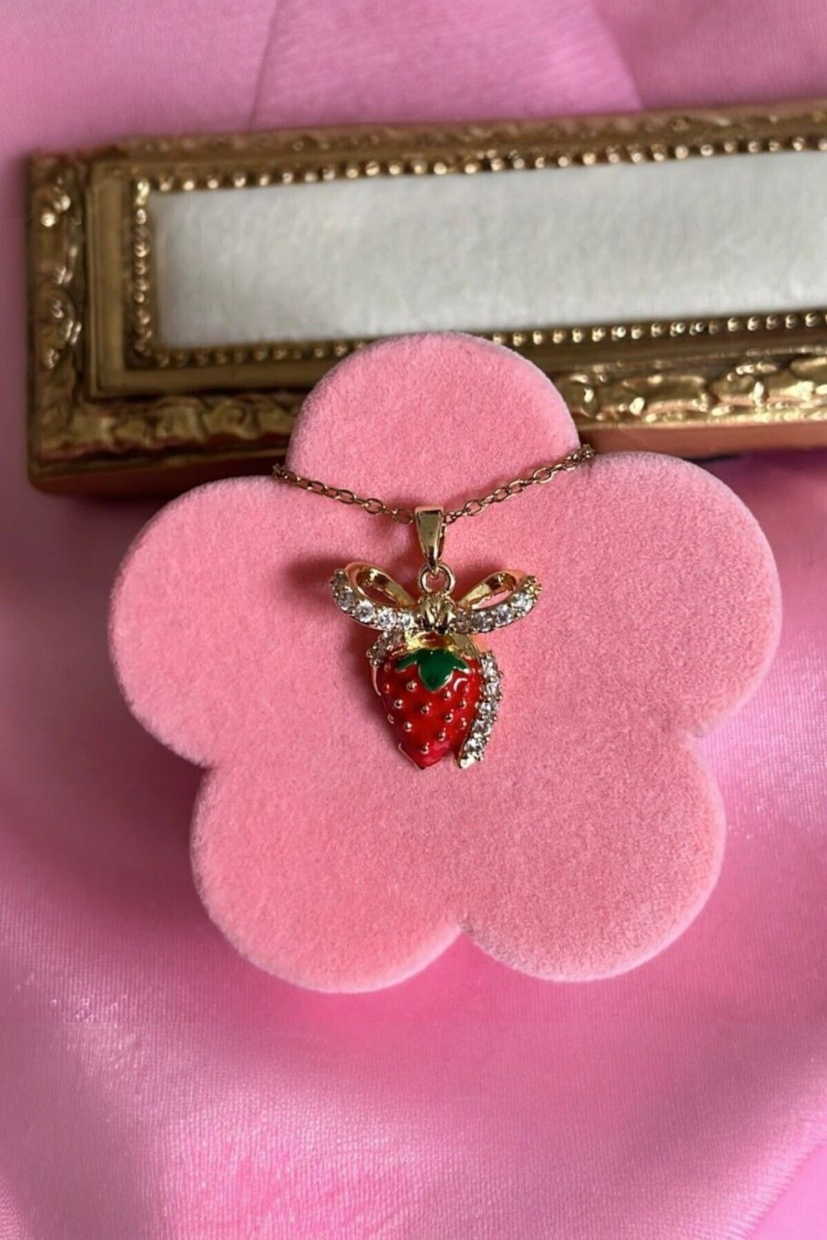Lynare-Strawberry Necklace with Ribbon 316L Stainless Steel Necklace 3