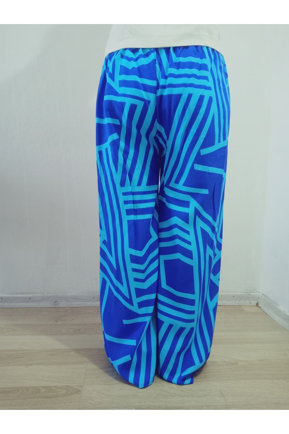 hoaryage-Ethnic Patterned 100% Cotton Viscose Pressed Trousers with Elastic Waist36-44Sizes 2