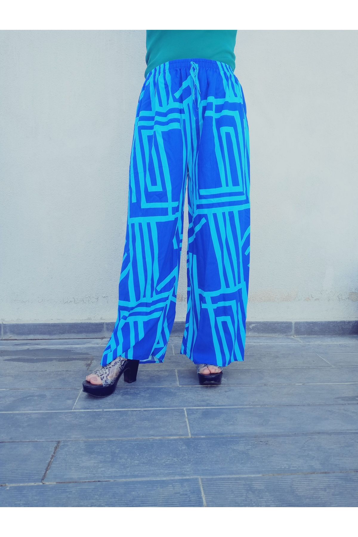 hoaryage-Ethnic Patterned 100% Cotton Viscose Pressed Trousers with Elastic Waist36-44Sizes 5