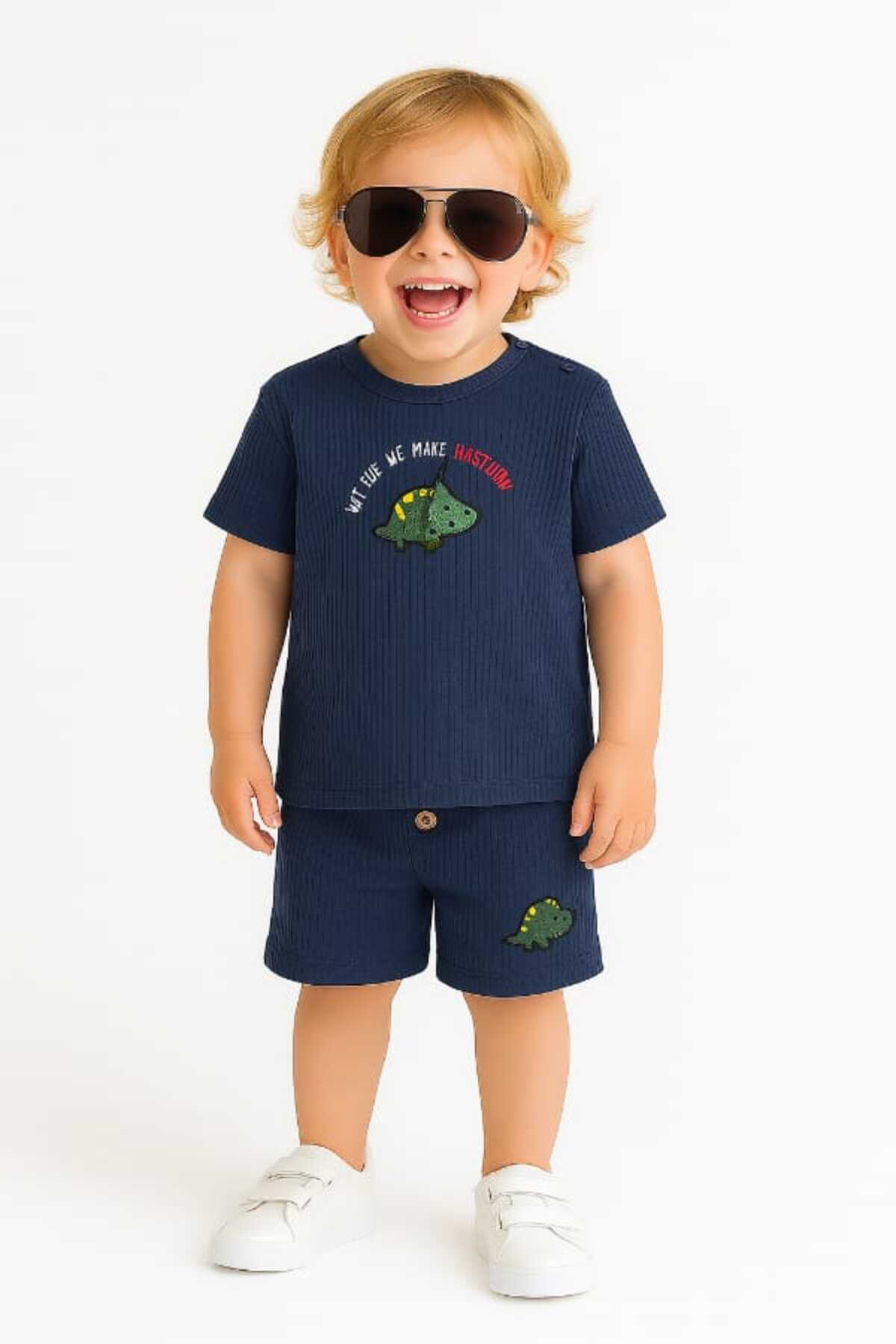 Baby Boy Dinosaur 2pcs Rib Shorts Set Black Cotton Summer T-Shirt & Shorts Set (6.24 Months)