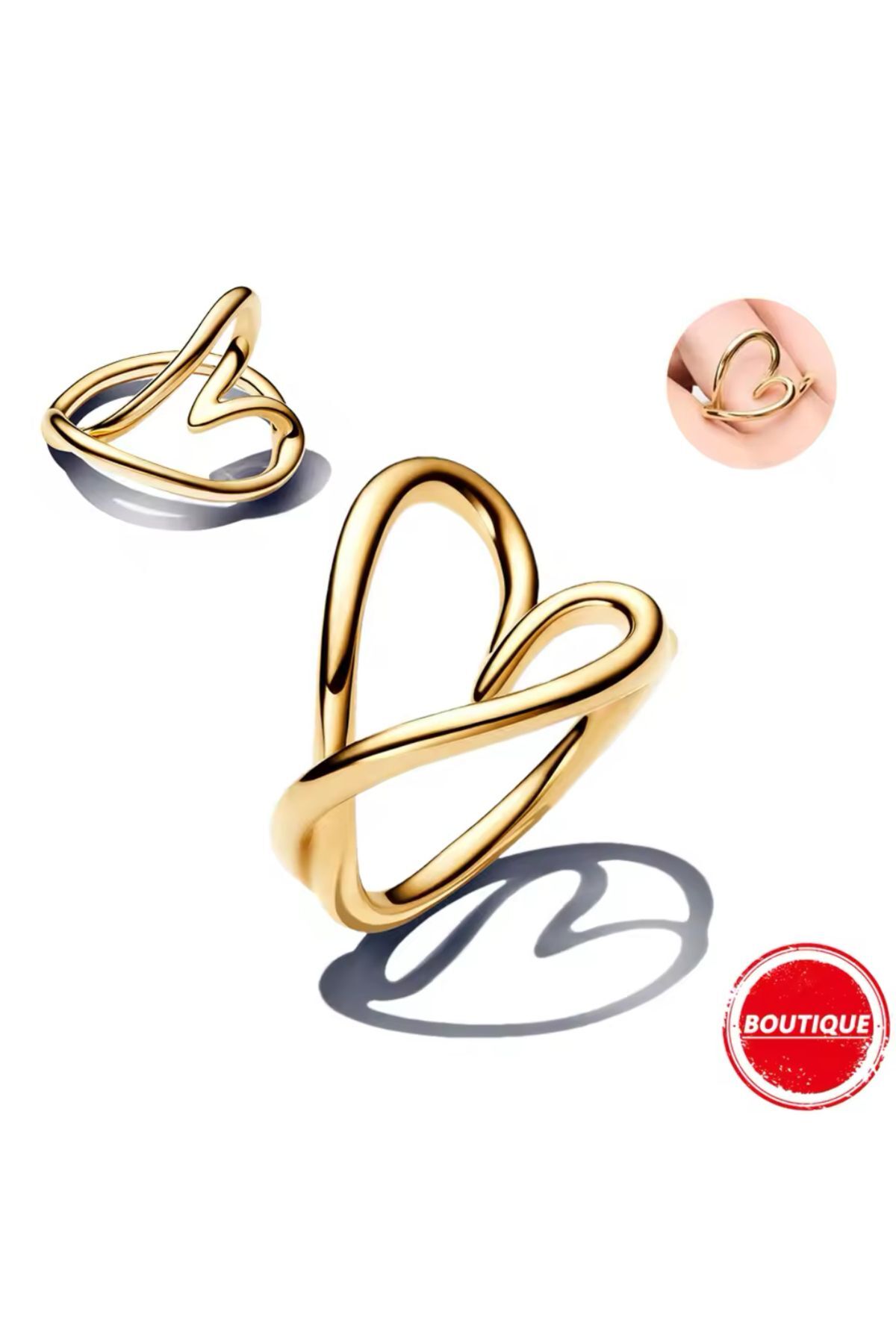 POSEİDONS JEWELLERY Doğal Şekilli Gold Renk Kalp Gümüş Yüzük