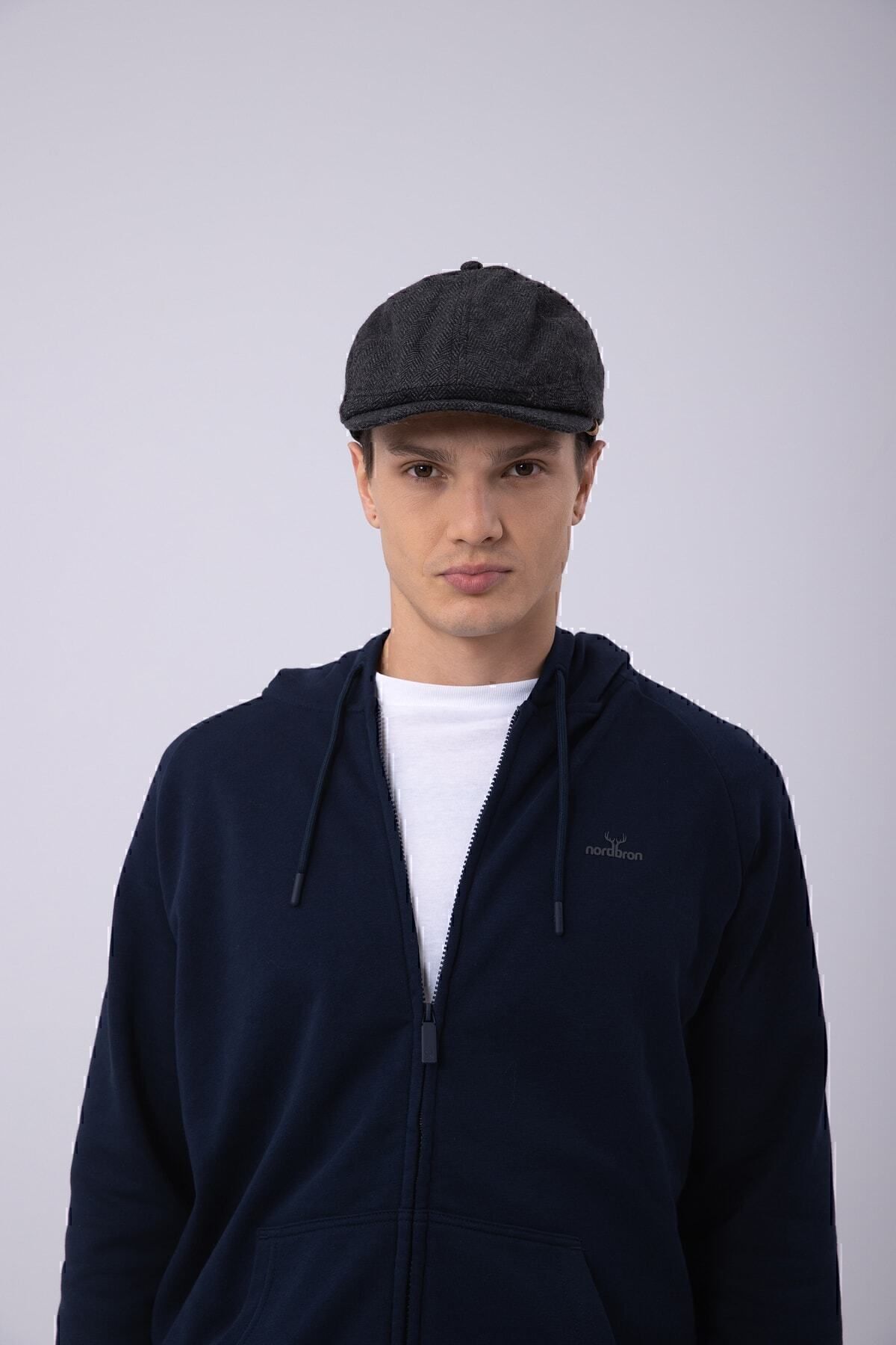 Nordbron-Men's Gray Cap Useful Plain Soft Textured Basic Seasonal Plain Model Leymond Plaid Pattern 3