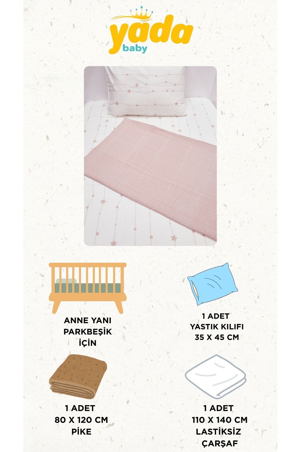 Yada Baby %100 Pamuk Poplin Waffle Bebek Pike Takımı (80 X 120 CM) (OEKO-TEX SERTİFİKALI) fotoğrafı 7 (önizleme)