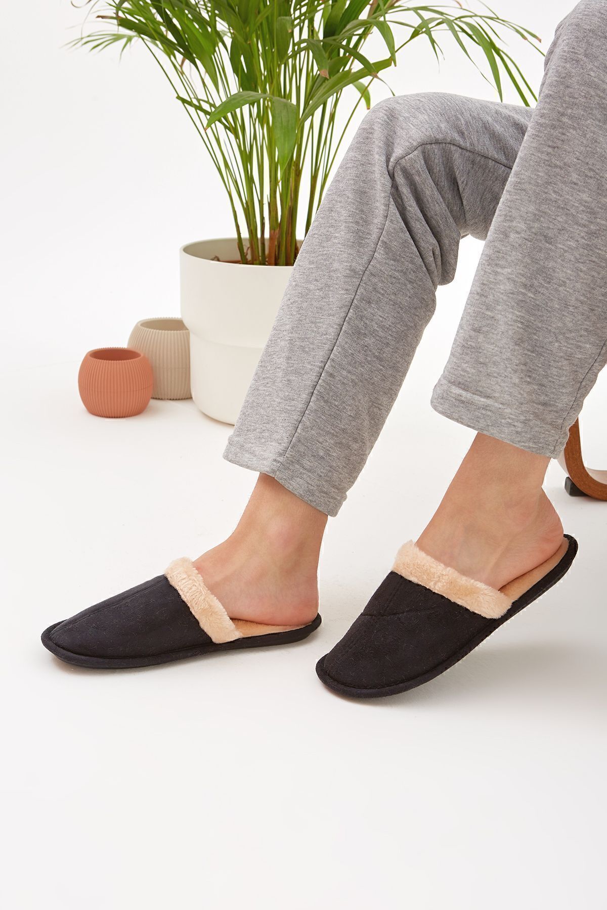 Moda Devrin-3 Pack Closed Front Fur Inside Slippers Home Slippers Dowry Bundle Set (Narrow Fit) 2