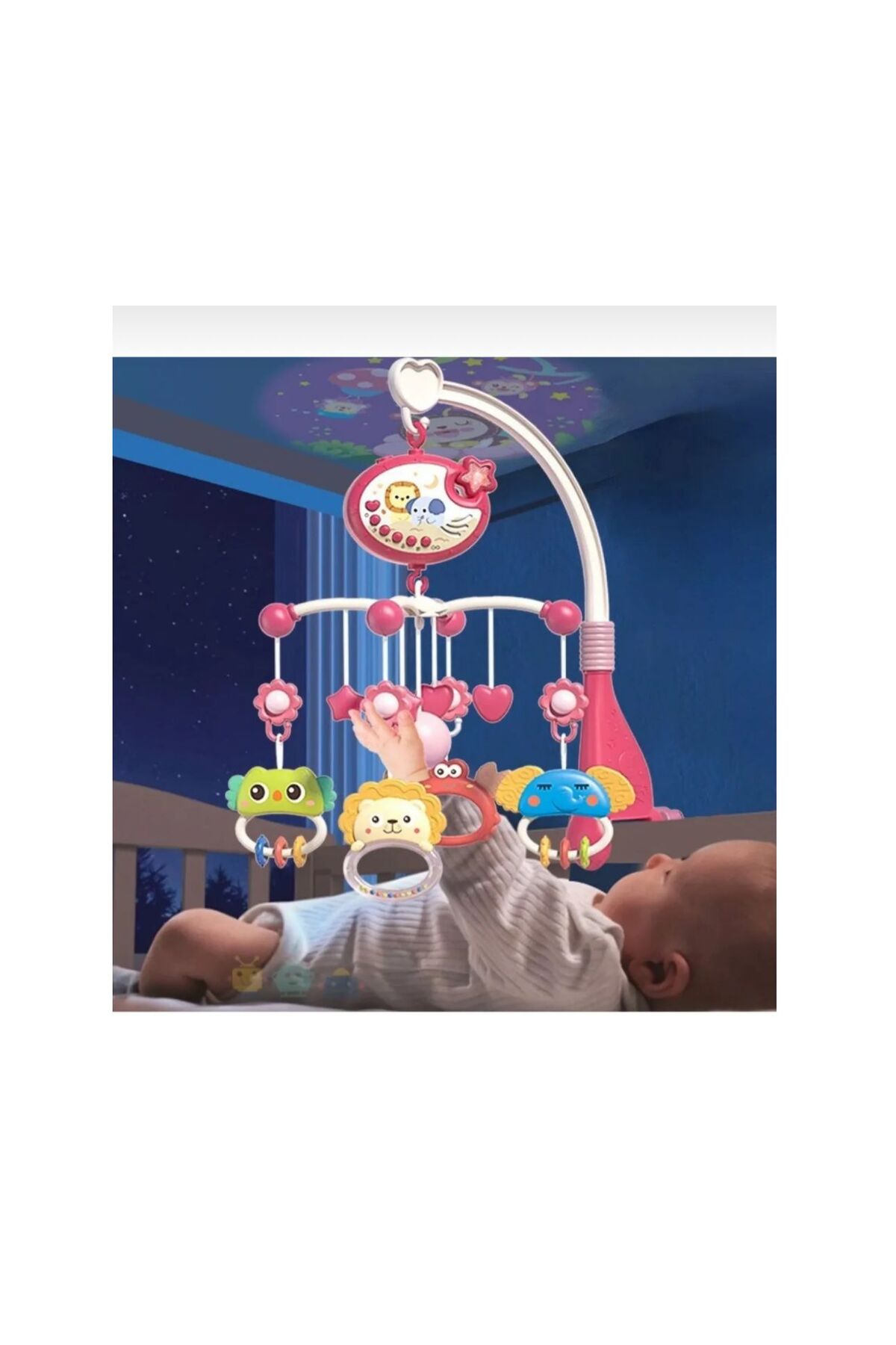 Genel Markalar Pilli Işıklı Müzikli Projektörlü Kumandalı Sabitlemeli Dönence Çıngıraklı Dişlikli Bebek 54 cm fotoğrafı 3 (önizleme)