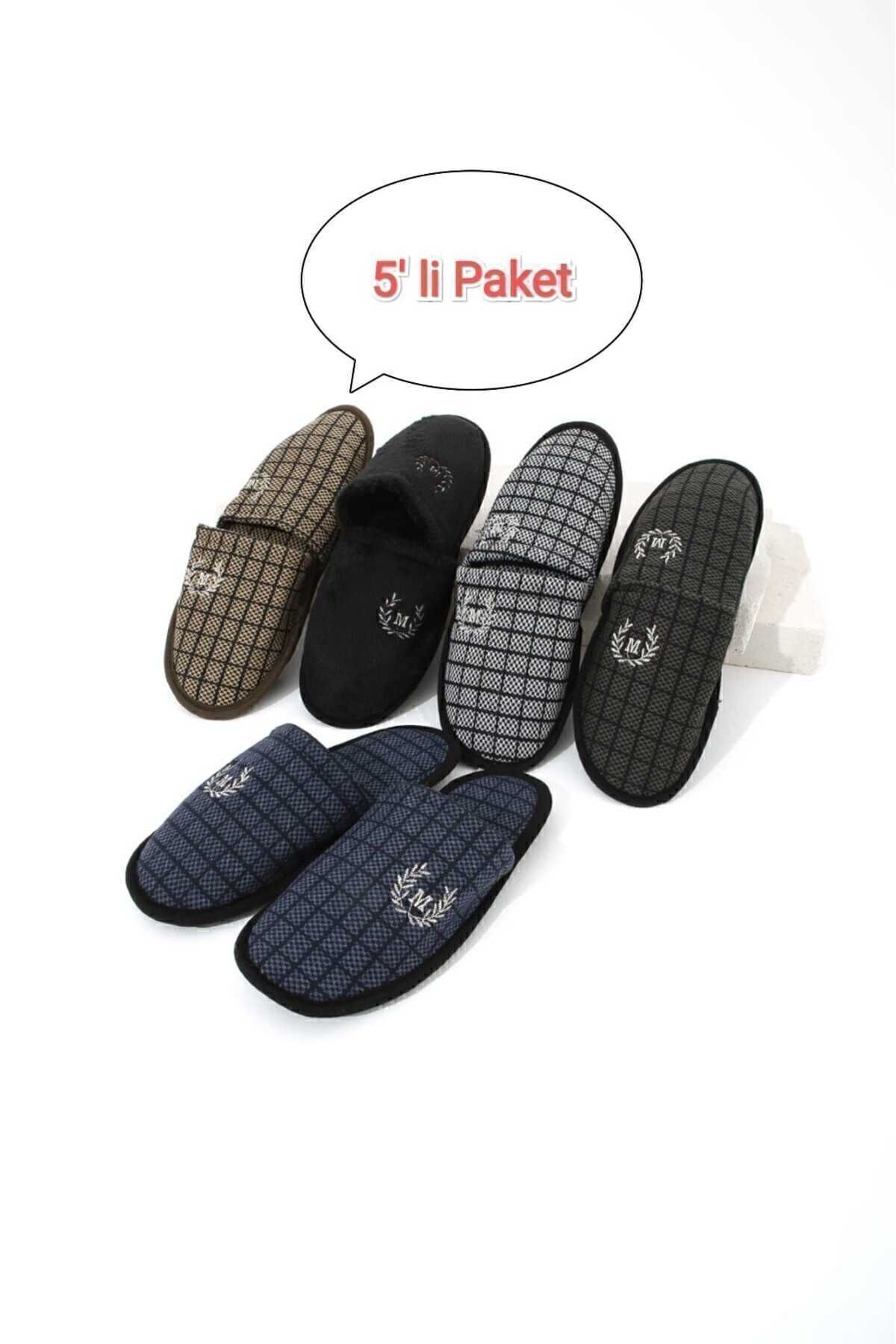 Moda Devrin-Balení 5 M zimních pantoflí Domácí pantofle Dowry Bundle Set Pantofle pro hosty 1