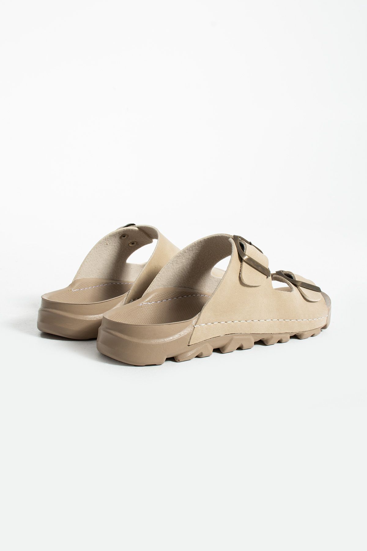 Moda Devrin-Beige Summer Unisex Double Buckle Soft and Light Slippers 4
